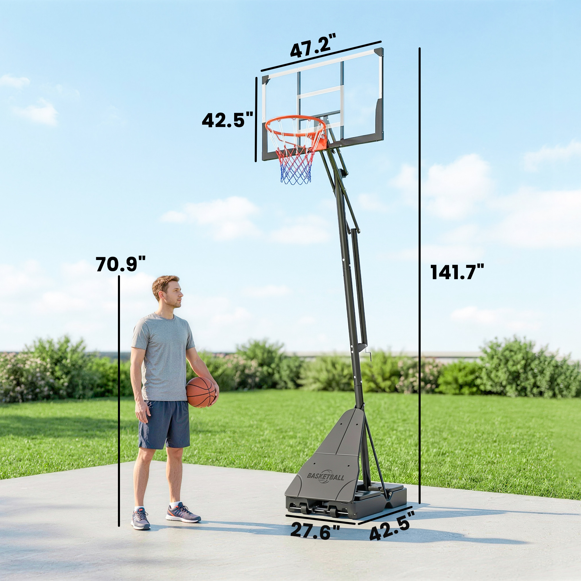 Portable Basketball Hoop Outdoor, 8-10ft Adjustable Basketball Goal, 47 Inch... 2