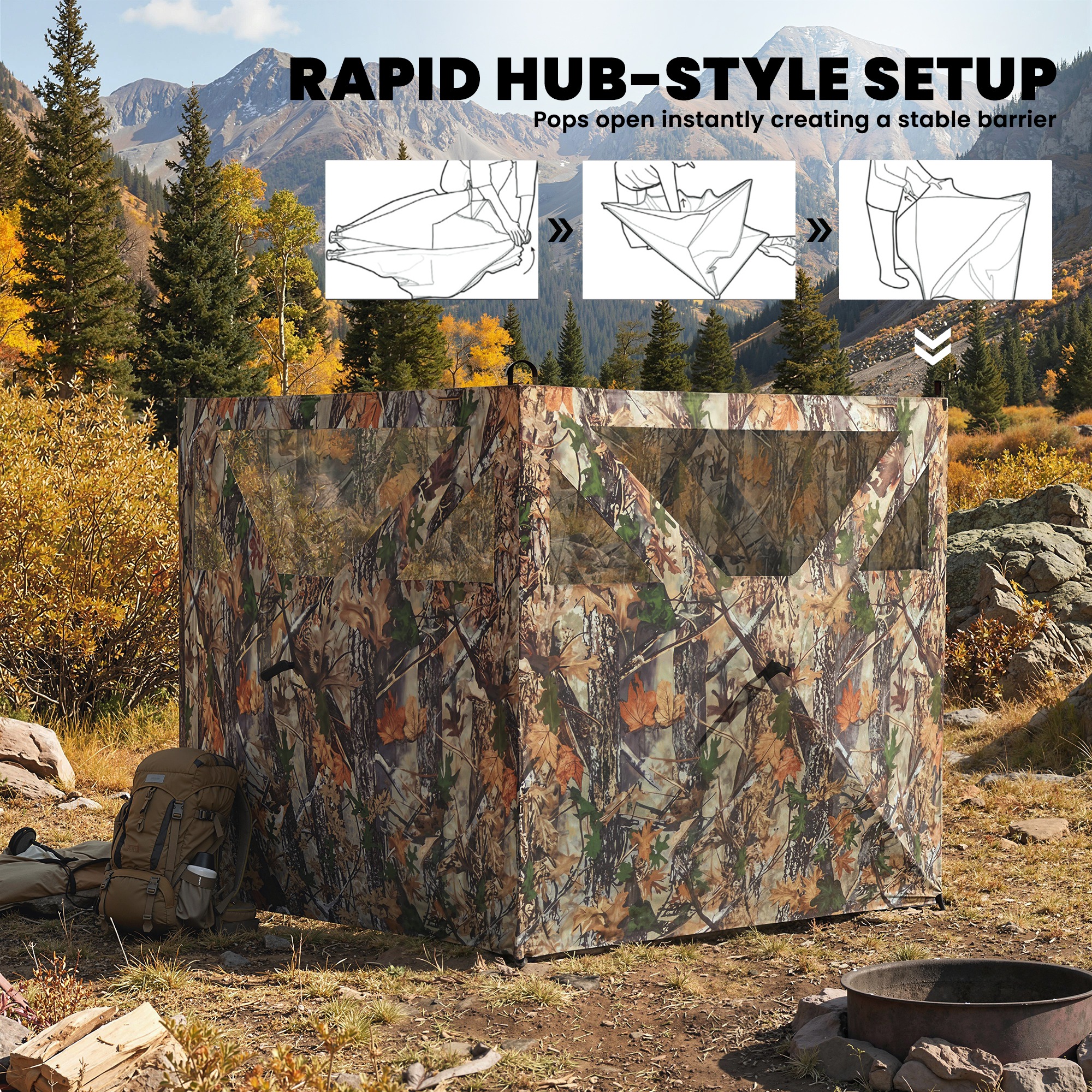  Camping Hunting Blind, 3-Panel Blind See Through for Hunting Camping 176" x 58.3" Camouflage