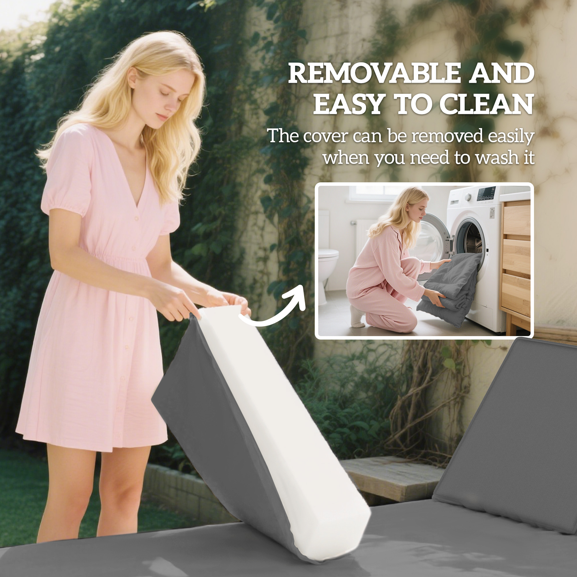  2-Piece Patio Chair Cushions with Backrests, Replacement Cushions for Outdoor Lounge Chair, Gray