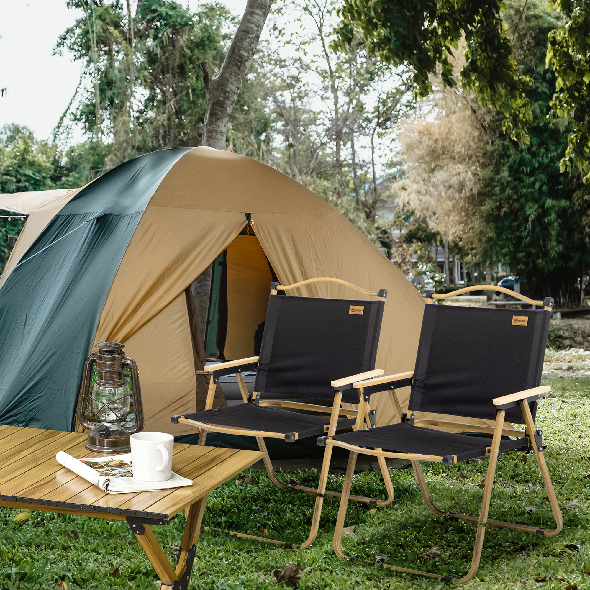  2 Pack Folding Camping Chair, Lightweight & Portable Beach Chairs Armchairs, Perfect for Festivals, Fishing, Picnic and Hiking, Black