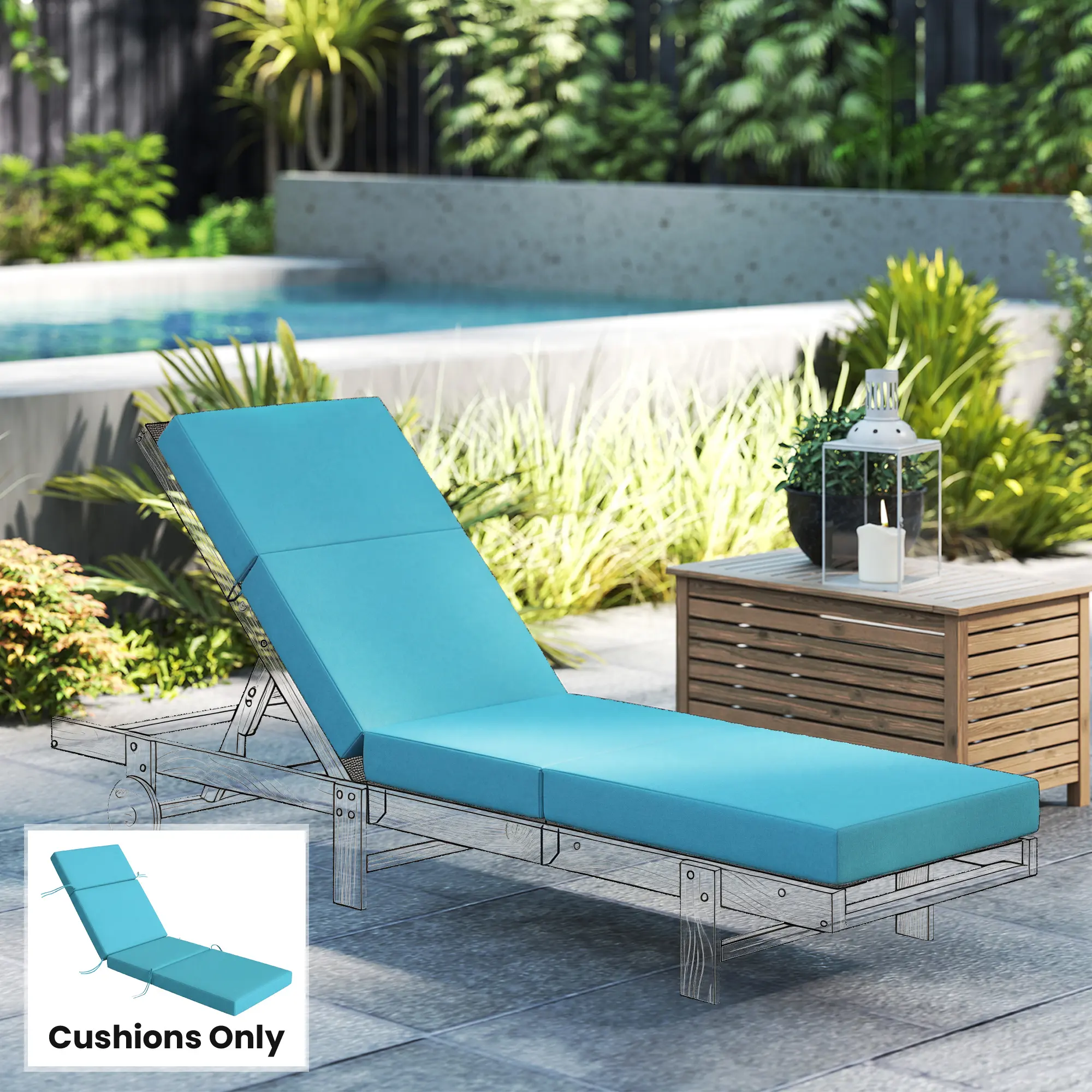 Chaise Lounge Cushion, 4" Thick Outdoor Chair