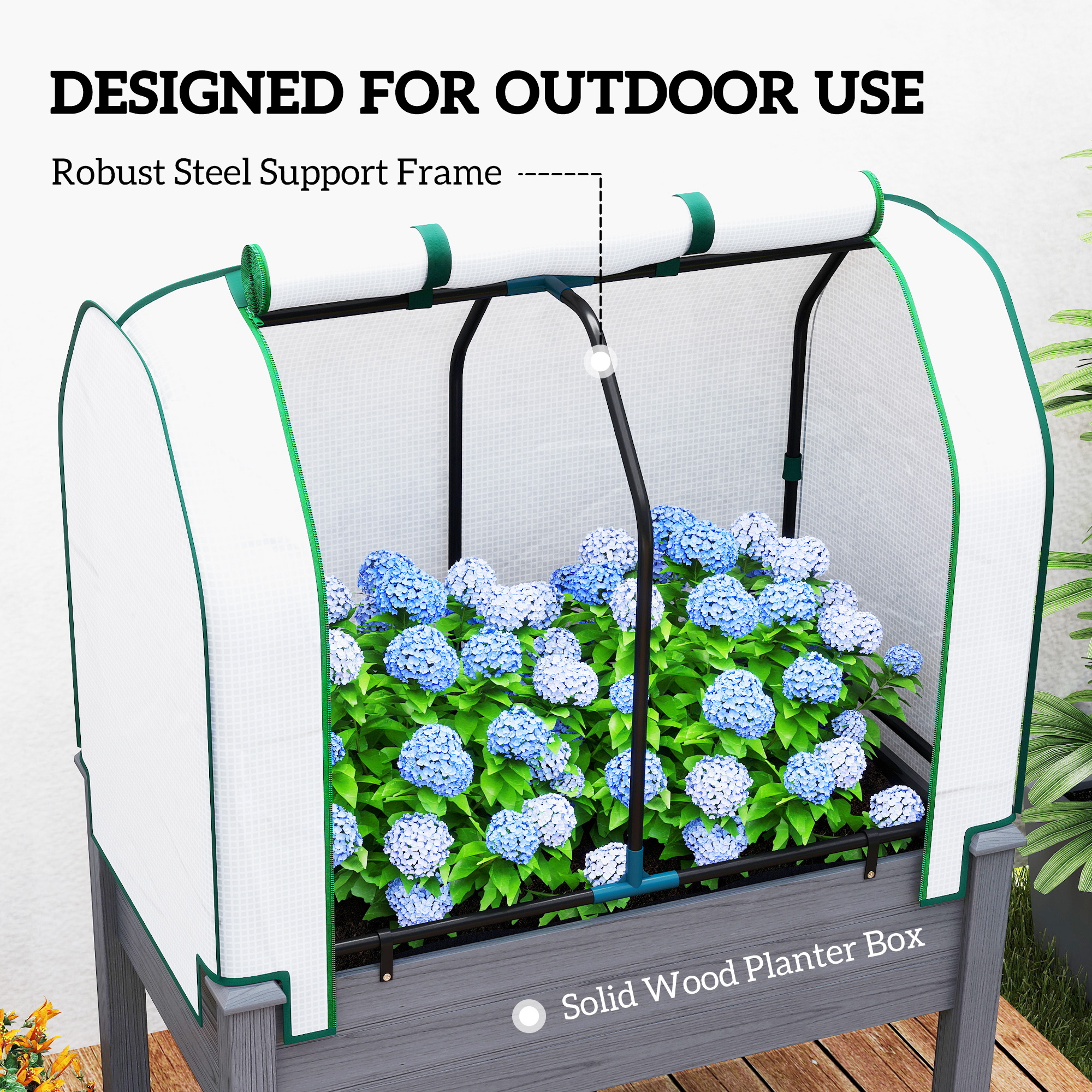  Raised Garden Bed with PE Greenhouse Cover Outdoor Planter Box for Herbs and Vegetables, 35 x 22 x 47 inch, Dark Gray