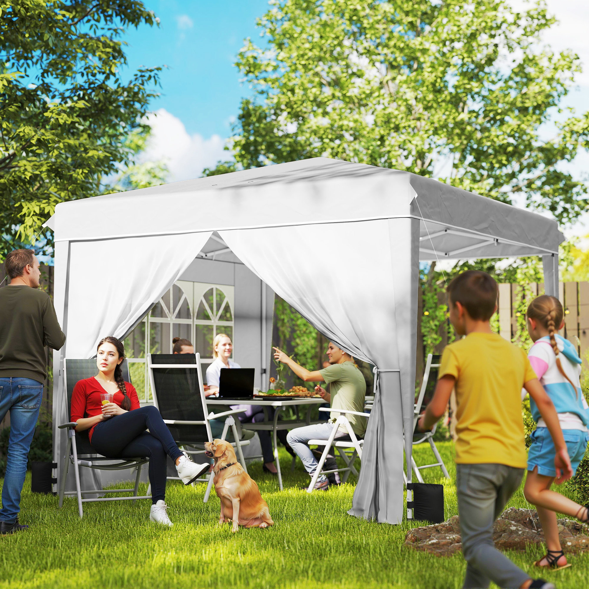  10 x 10 ft Pop Up Canopy Tent with Sidewalls, UPF50+ Outdoor Portable Instant Canopy Shelter with Carry Bag, White