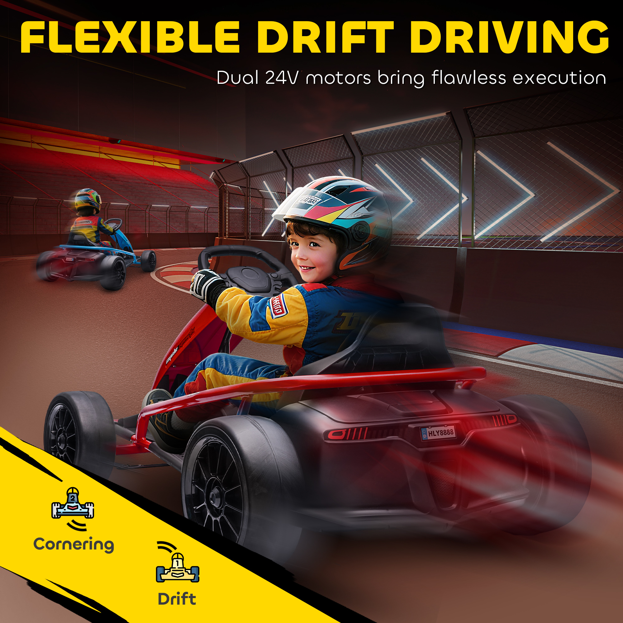 24V Electric Go Kart for Kids, Drift Ride-On Racing Go Kart with 2 Speeds, for Boys Girls Aged 8-12 Years Old, Red