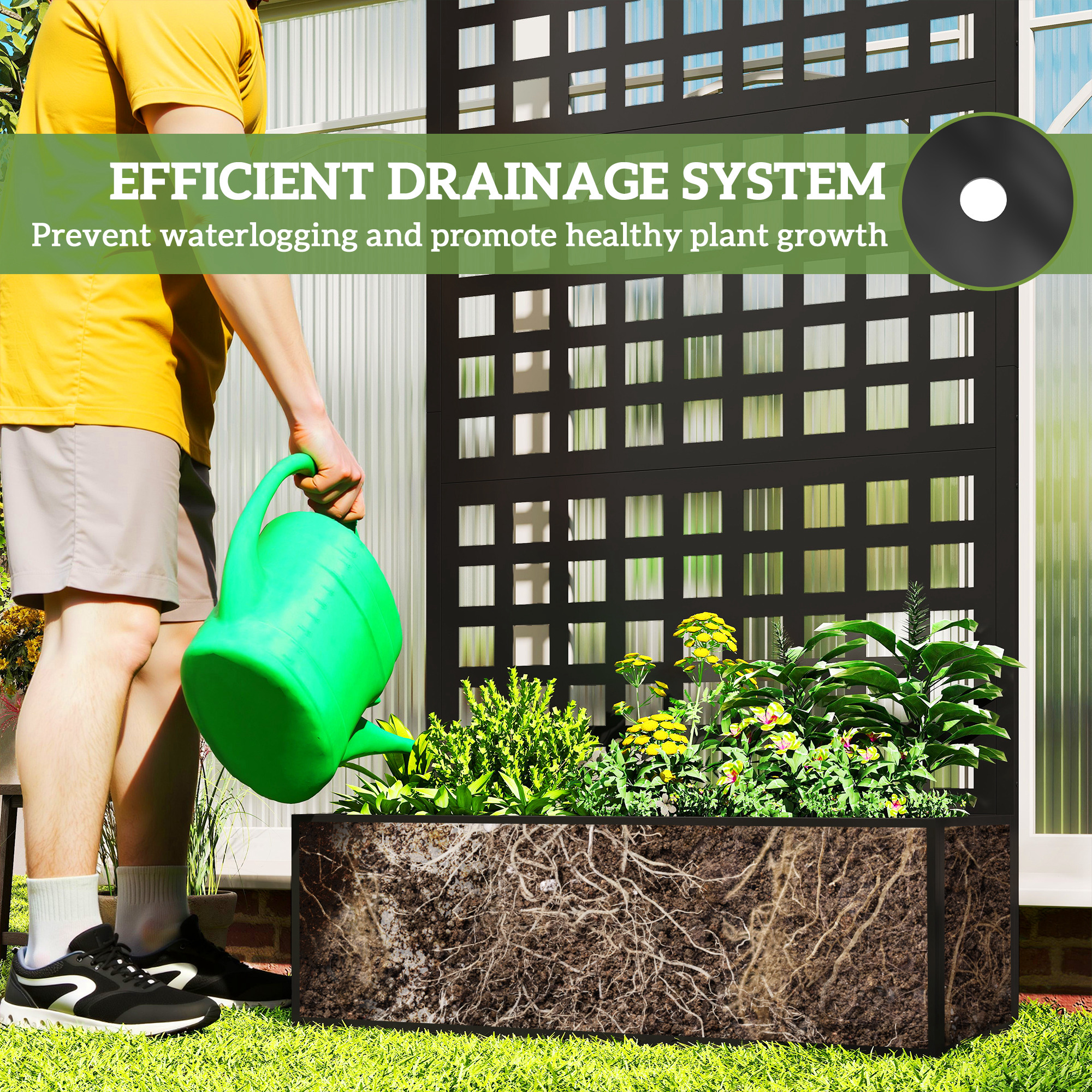  Galvanized Raised Garden Bed Planter Box with Trellis for Climbing Plants, Vegetable, Vines, 35" x 16" x 70", Black