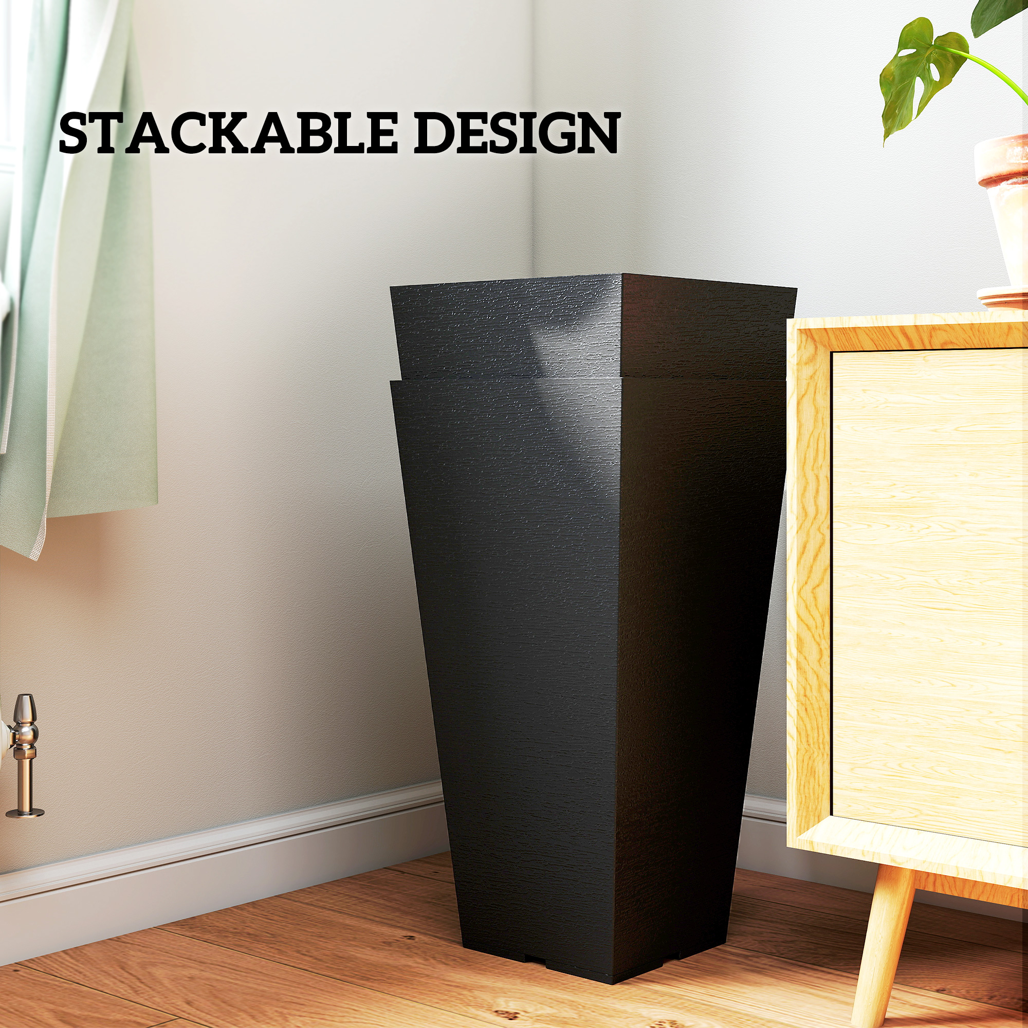  23 Inch Tall Planters for Outdoor Plants, Set of 2 Plastic Flower Pots, for Front Door Patio Garden Use, Black