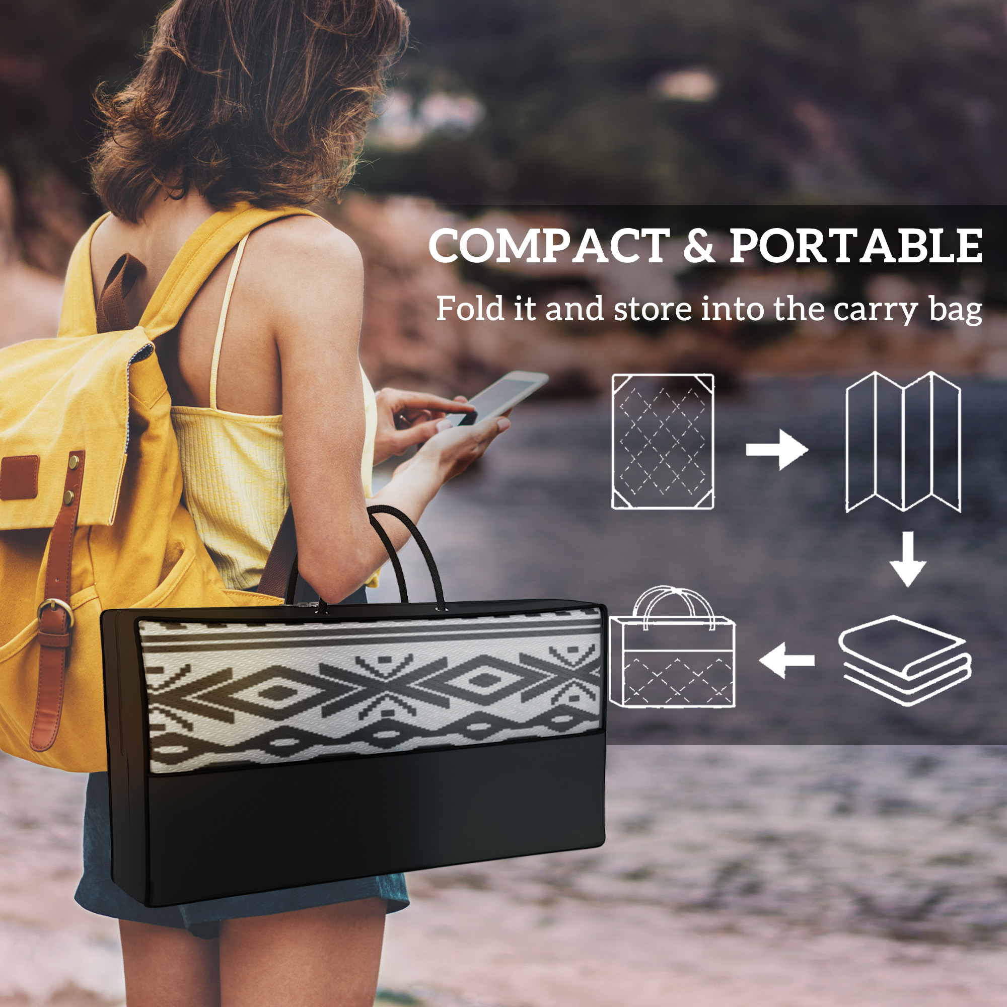 Outdoor Rug Carpet with USB Lights Reversible Patio Rug with Carry Bag for Camping 12 x 9 image 6