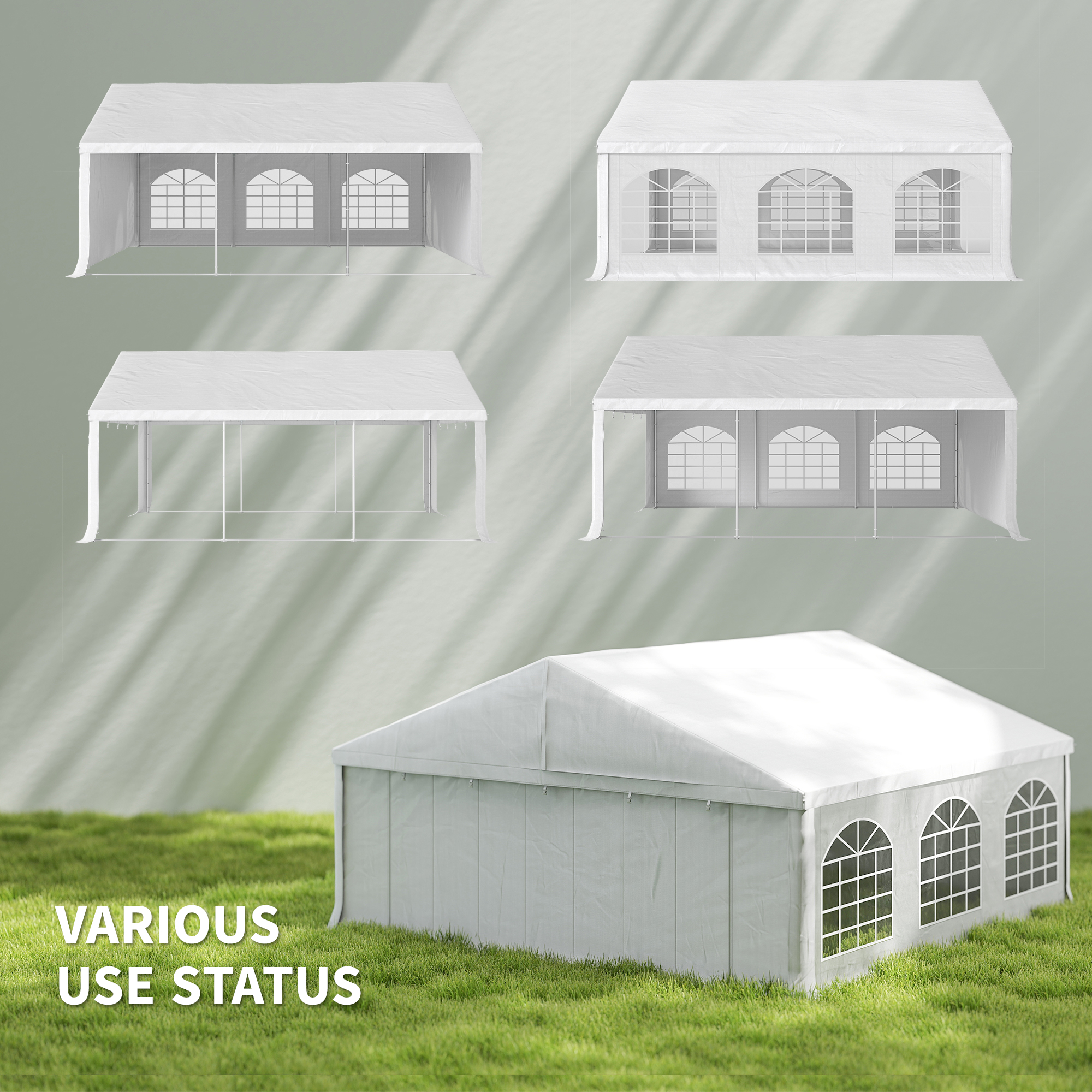  20' x 20' Heavy-duty Large Wedding Tent, Outdoor Carport Garage Party Tent, Patio Gazebo Canopy with Sidewall, White