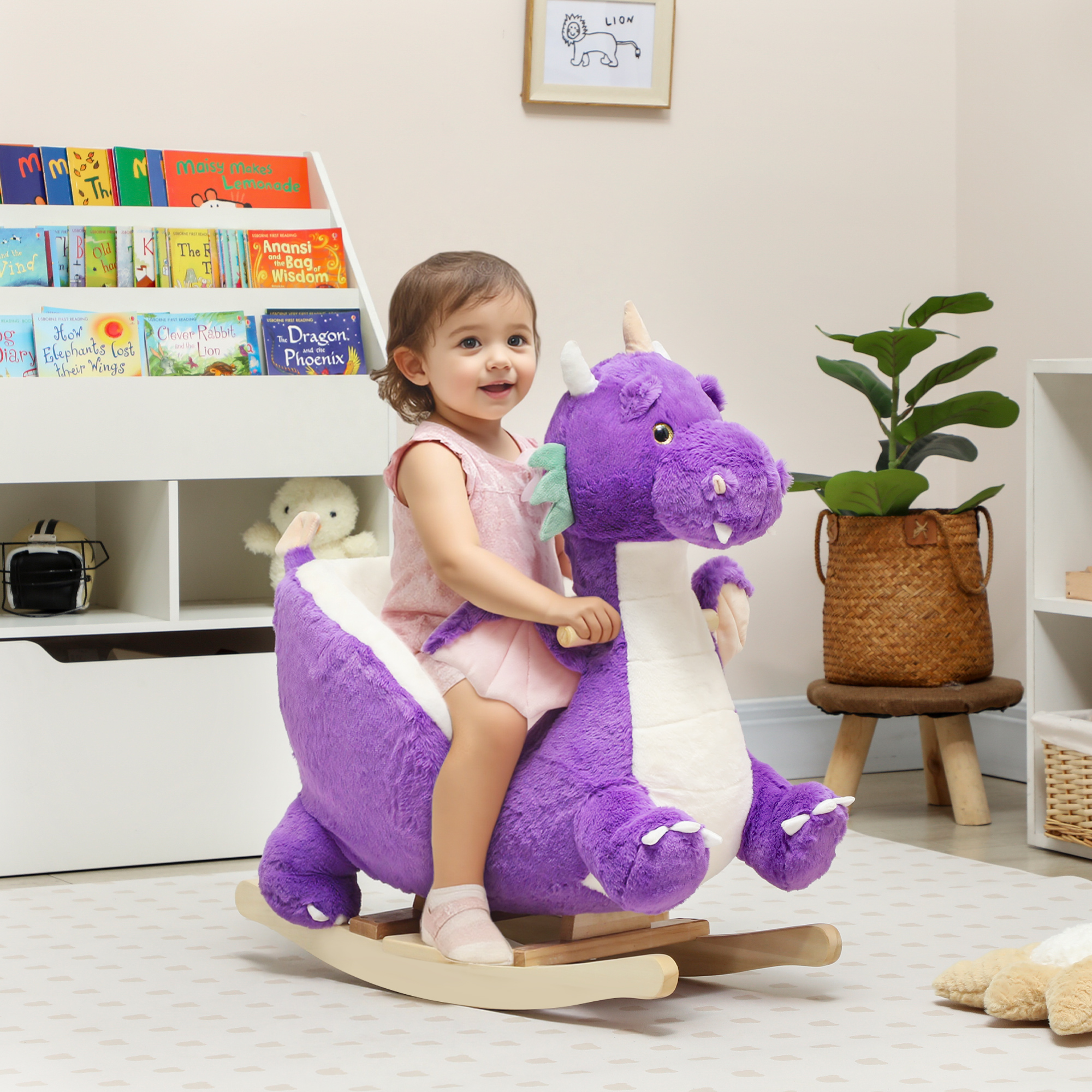 Baby Rocking Horse, Kids Ride On Toy with Realistic Dragon Roar and Safety Belt for Kids 18–36 Months, Purple