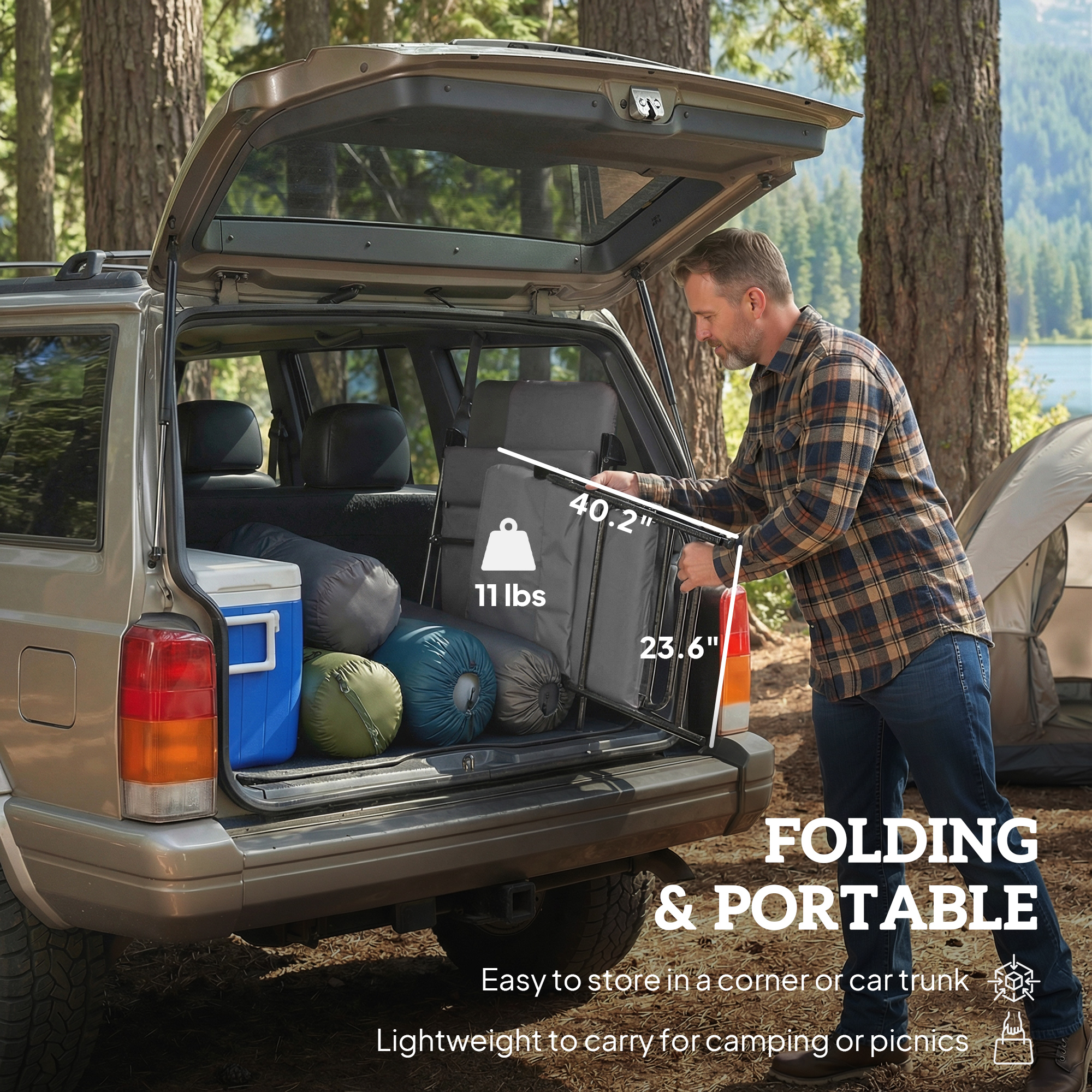  Folding Patio Chairs Set of 2, Padded High Back Lawn Camping Chairs with Armrests, 600D Oxford Fabric, Light Gray