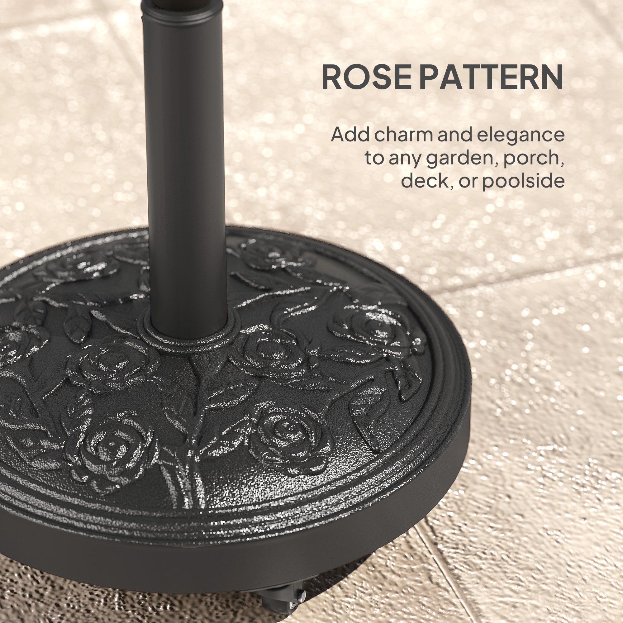  Round Patio Umbrella Base, 46 lbs Resin Umbrella Base with Wheels, Outdoor Umbrella Stand for 1.3"/1.5"/1.9" Umbrella Poles for Outdoor, Lawn, Poolside, Black