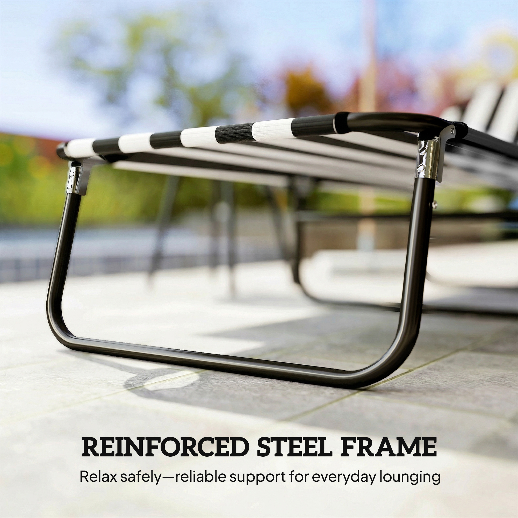  Portable Folding Adjustable Sun Beach Lounger / Camping Cot - Black and White