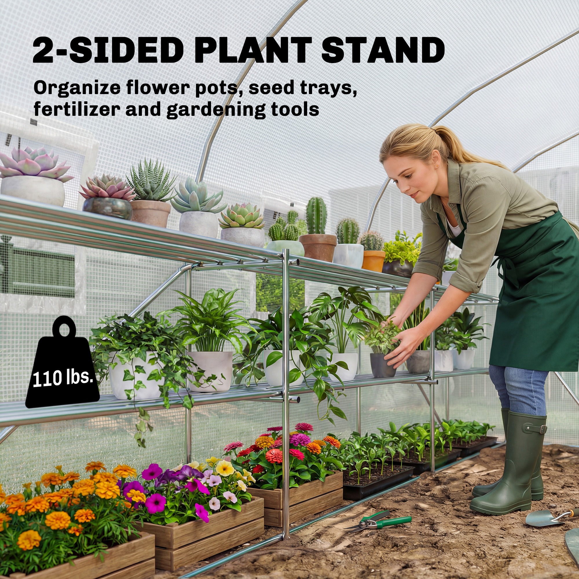 10x11x6 Walk-in Tunnel Greenhouse with Shelves, Mesh Door and Windows, Plant Hot House with PE Cover… image 3