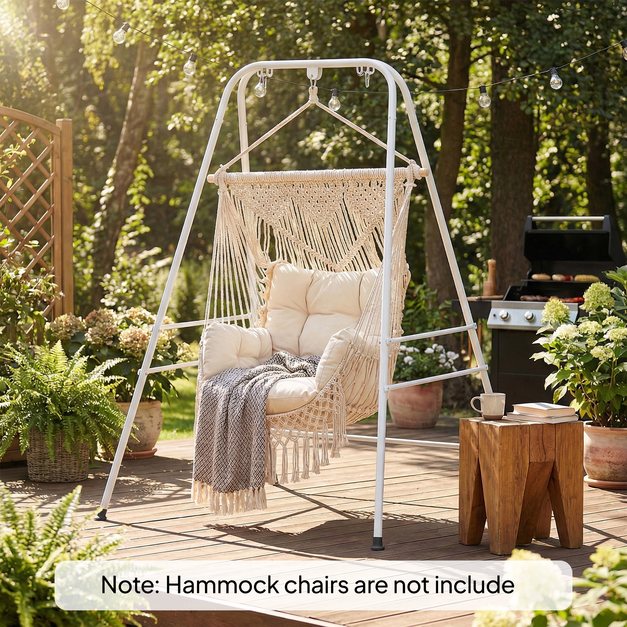  Hammock Chair Stand  Indoor and Outdoor Use with Anti-Slip Foot Pads, 2 Carabiners, White