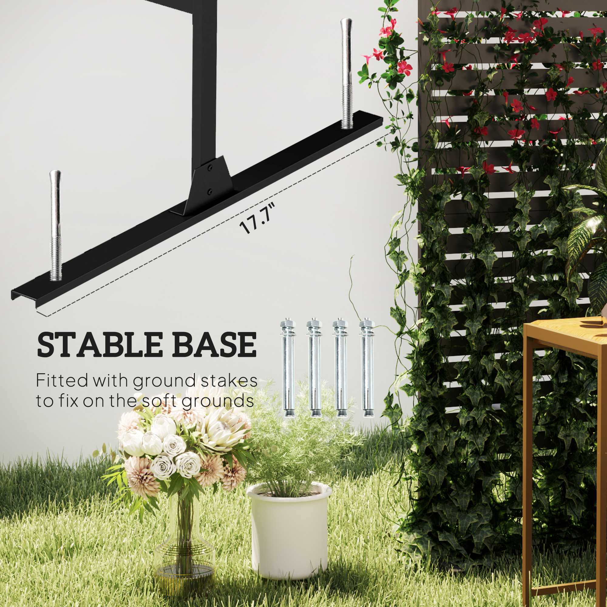  Decorative Privacy Fence Screen, Metal Outdoor Privacy Screen Climbing Plant Trellis with Stand, 78" H x 48" W, Black