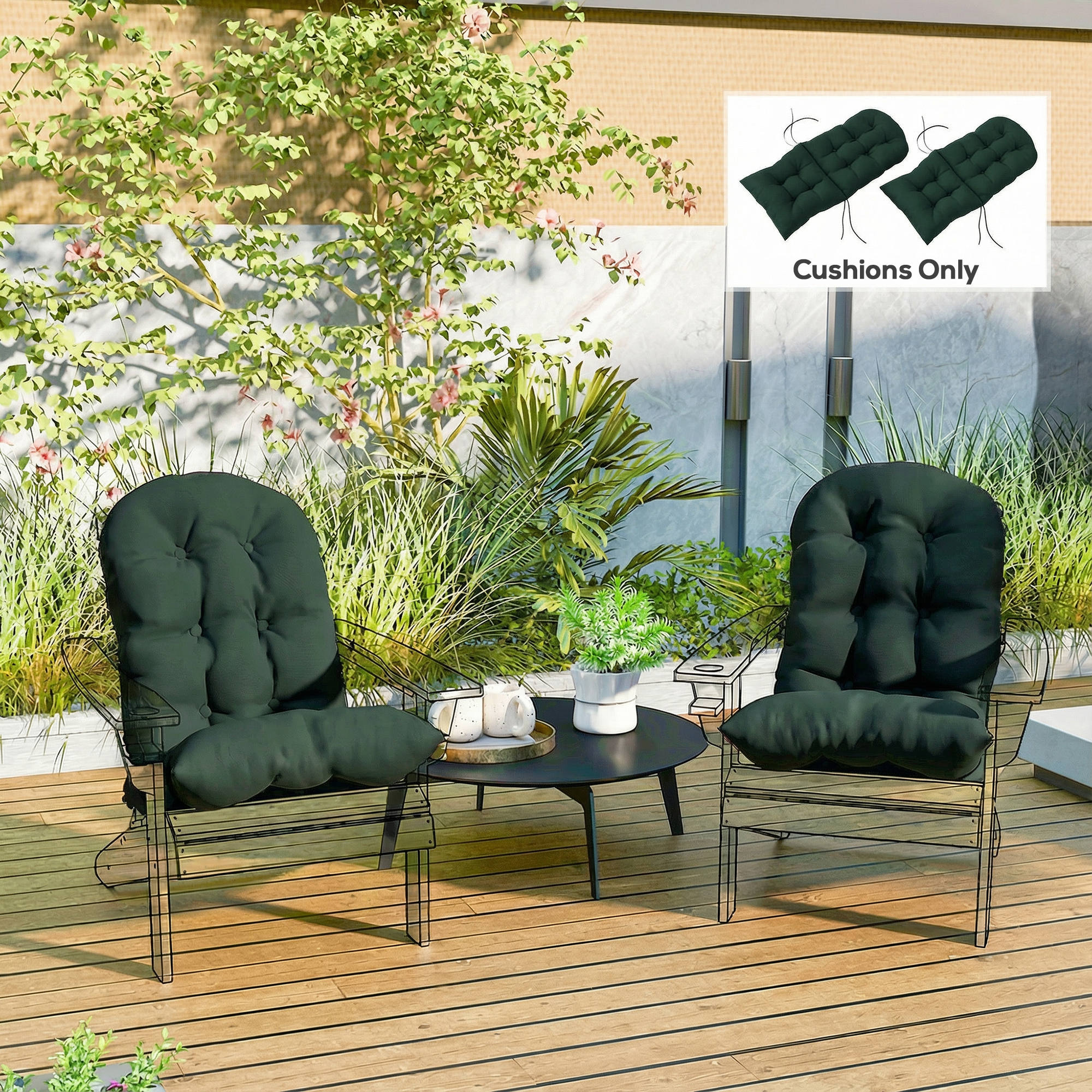  Outdoor Adirondack Chair Cushions Set of 2, Tufted High Back Patio Chair Cushions, Dark Green