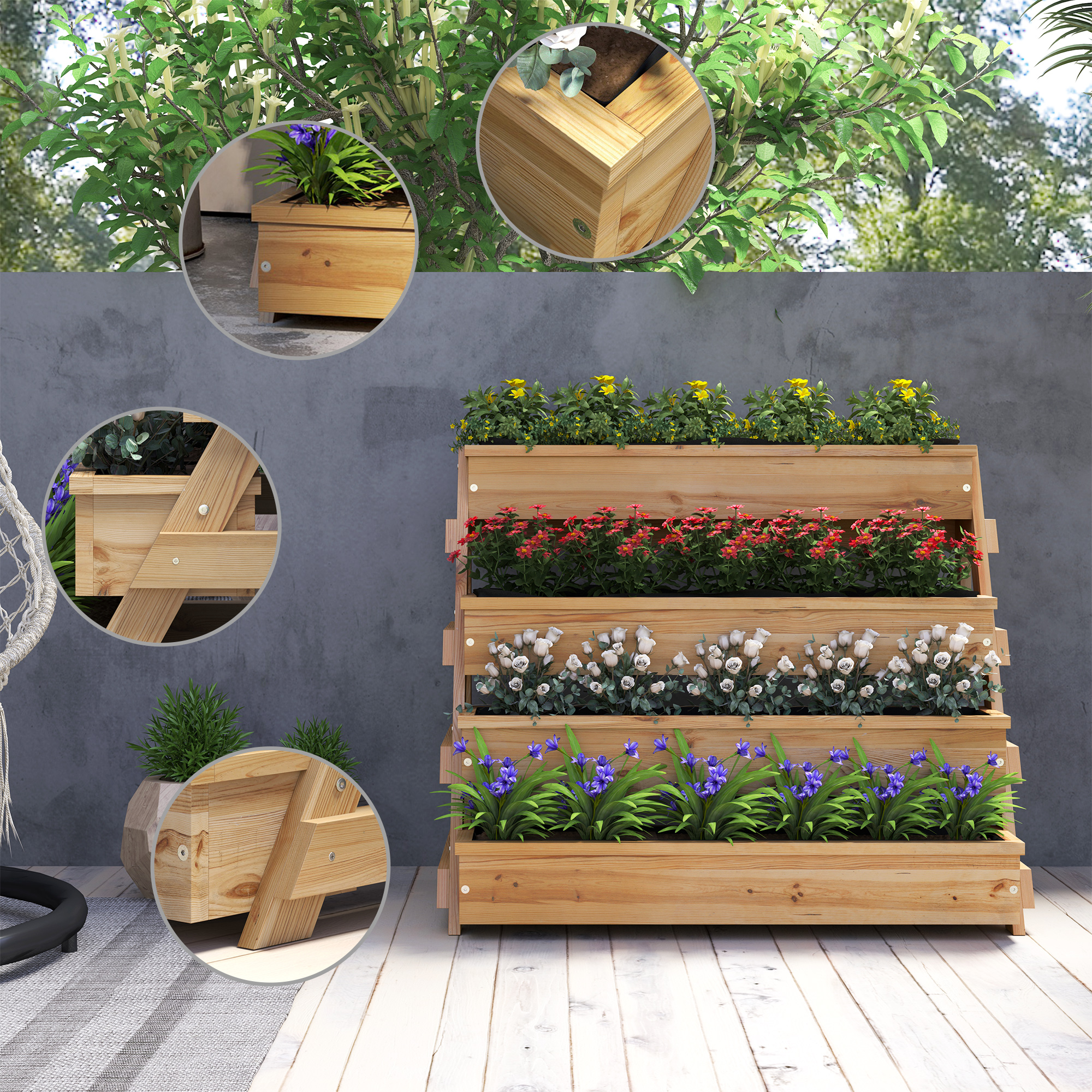  4 Tier Vertical Raised Garden Bed with Drainage Holes, Outdoor Planter Box for Herbs, Vegetables, and Flowers