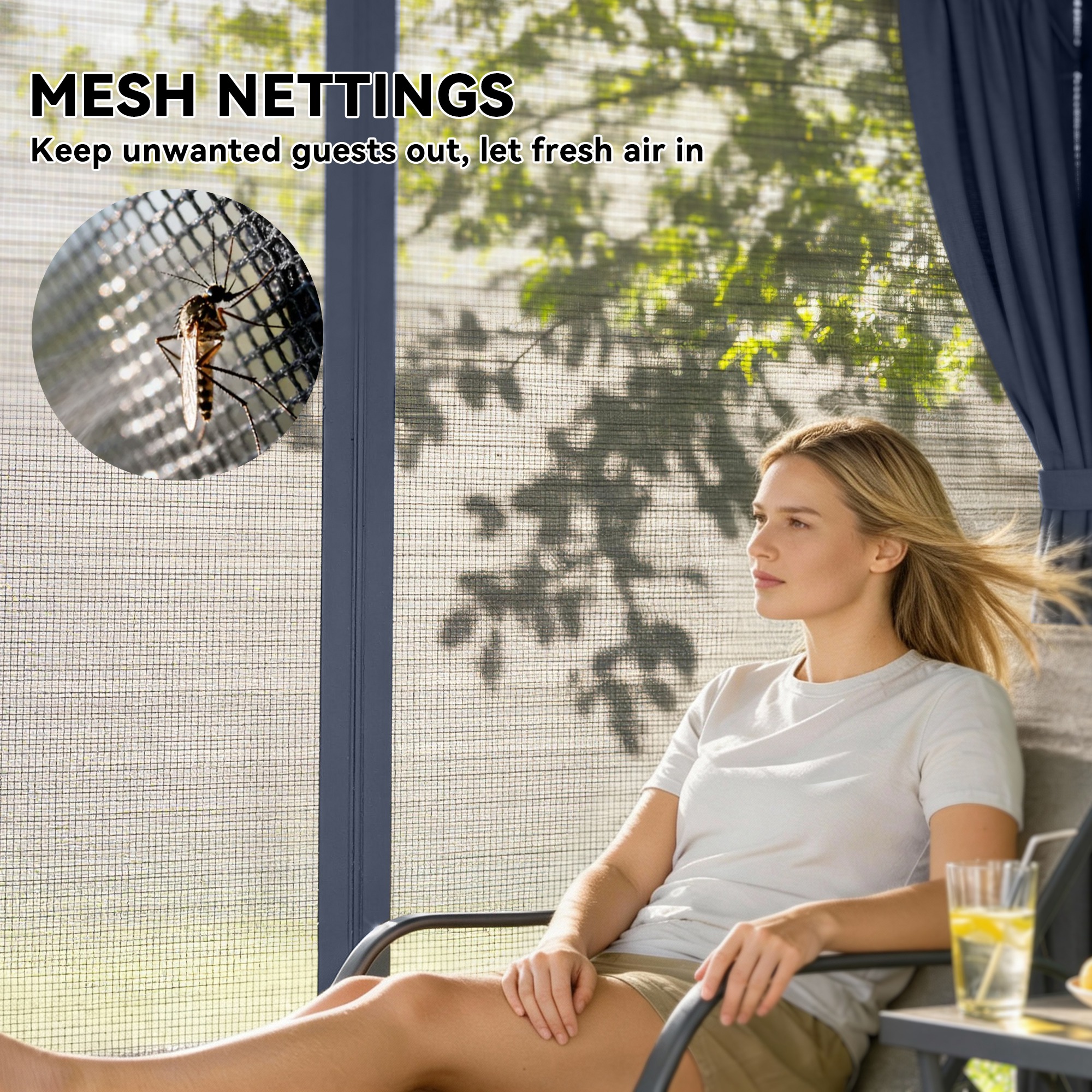  10' x 12' Outdoor Patio Gazebo, Soft Top Gazebo Canopy Shelter with Curtains, Netting, Steel Frame, Hooks, Blue