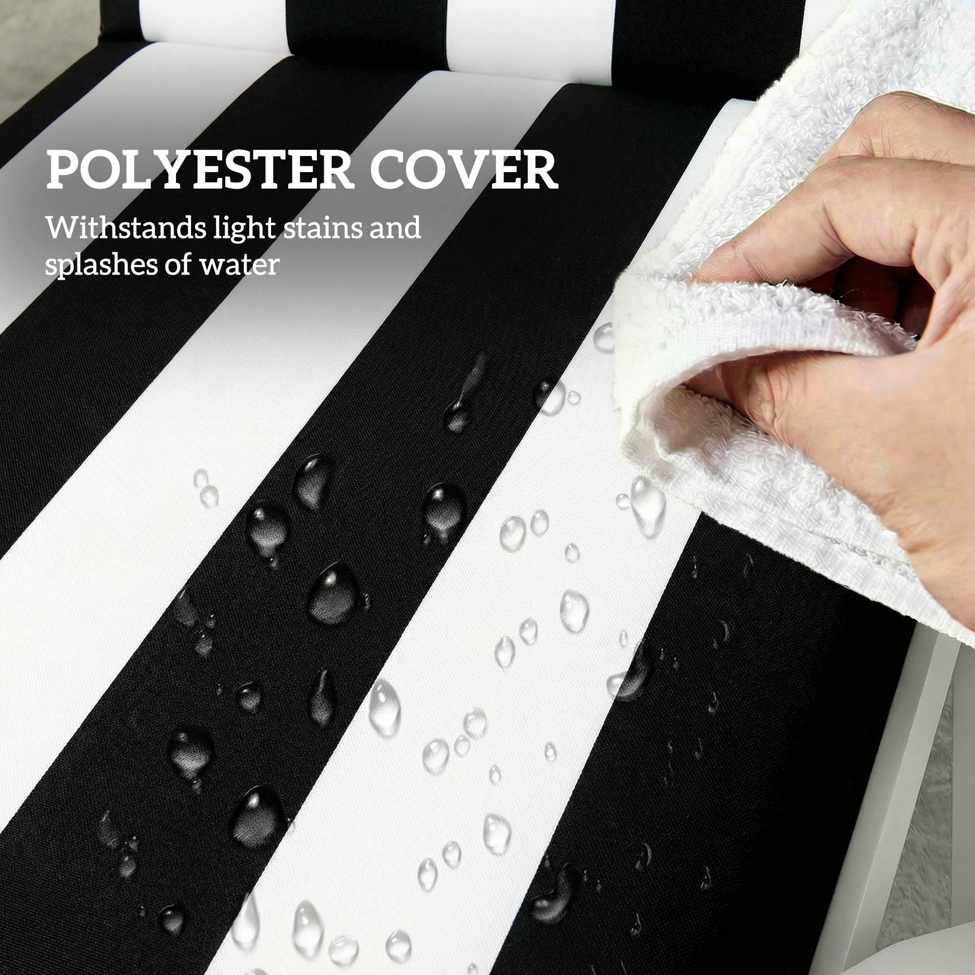  Outdoor Chaise Lounge Cushions Set of 2 with 6 Ties, High-Density Foam, for Patio and Poolside, Black and White