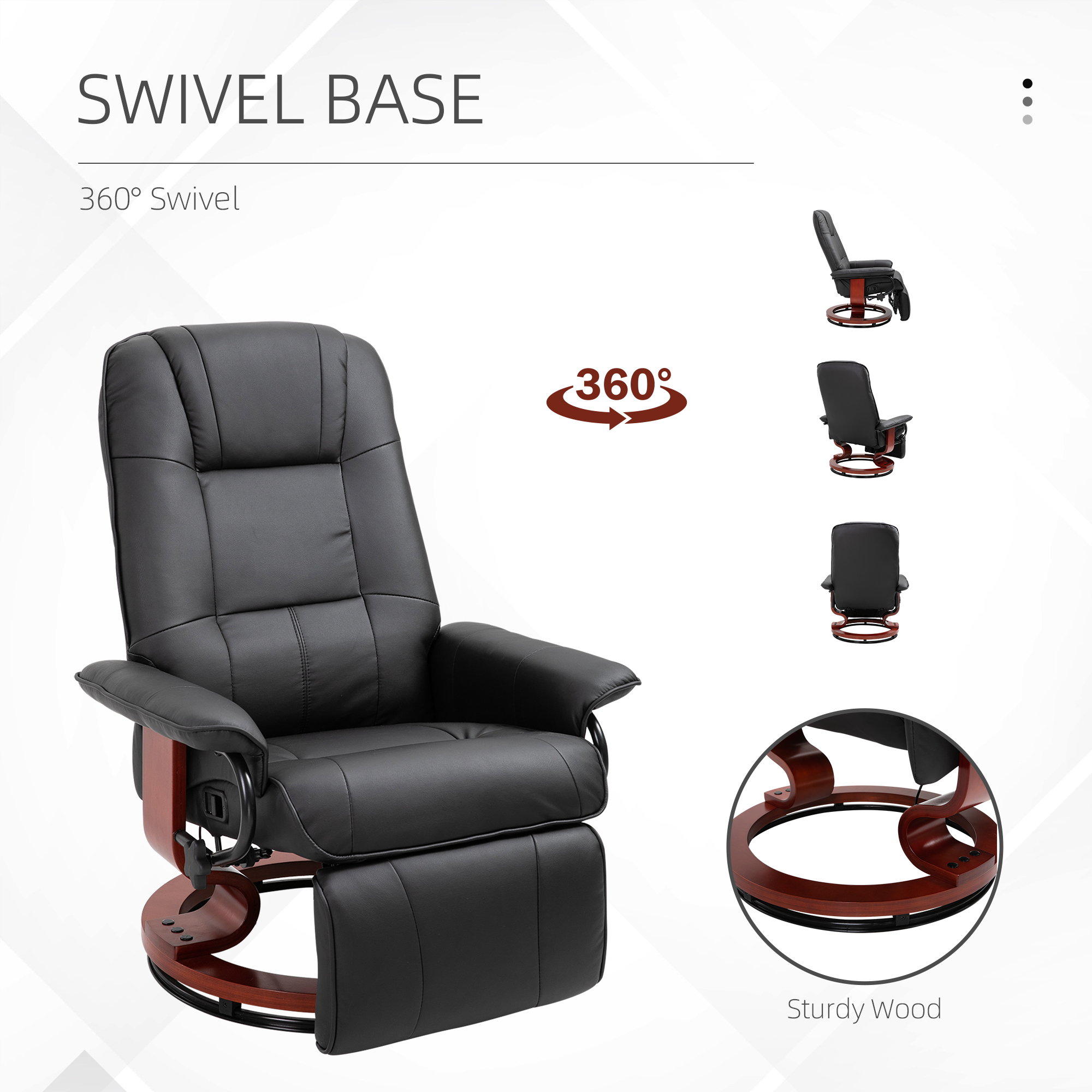Faux Leather lounge chair with footrest and armrest, Manual Swivel Recliner for living room, Black image 6