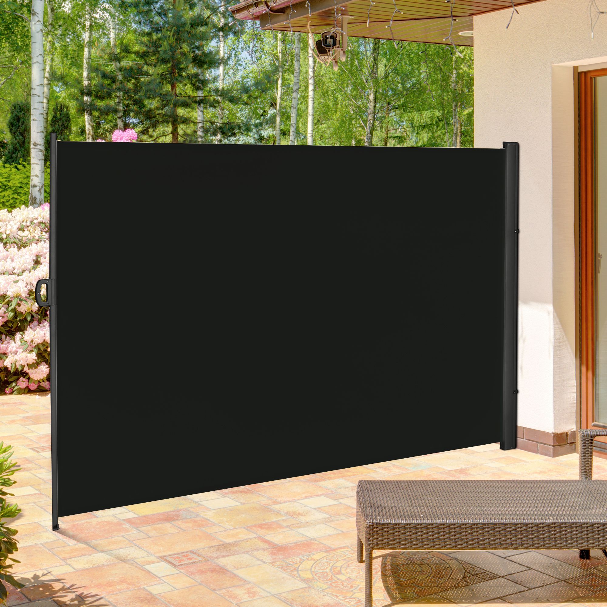 118″ x 79″ Side Awning, Retractable Privacy Screen & Driveway Guard, Instant Outside Screen, Wall, or Fence, Side Shade and Wind Block for Indoor Outdoor, Garden, Black