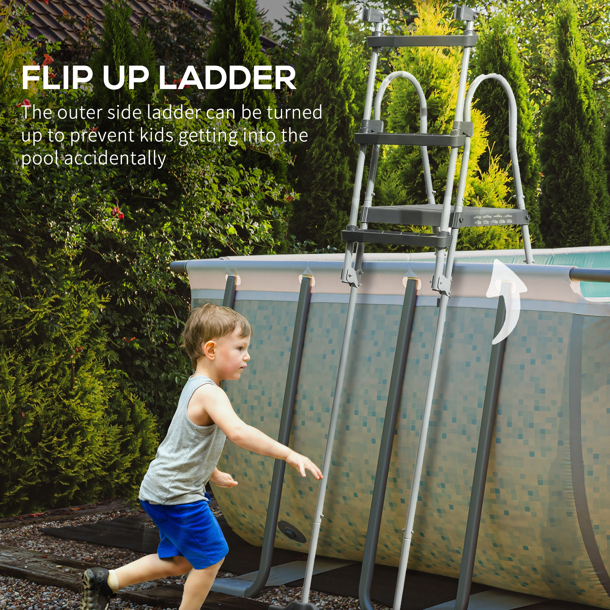  70" Above Ground Swimming Pool Ladder, A-Frame Deck Ladder with Top Platform, Non-slip Steps & Rounded Handrails for 48" Pool Wall Height, Gray