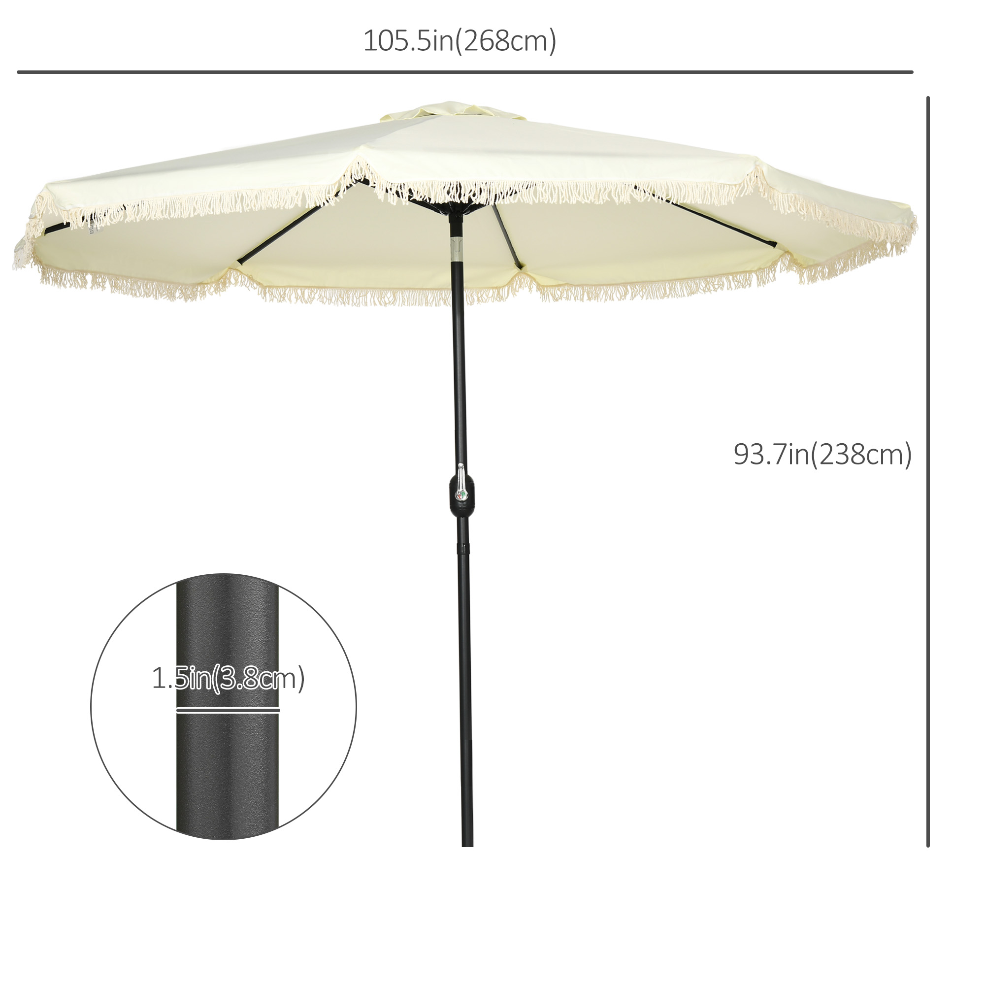  9 ft Cantilever Umbrella with Push Button Tilt and Crank Tassles and 8 Ribs Shade Umbrellas for Garden