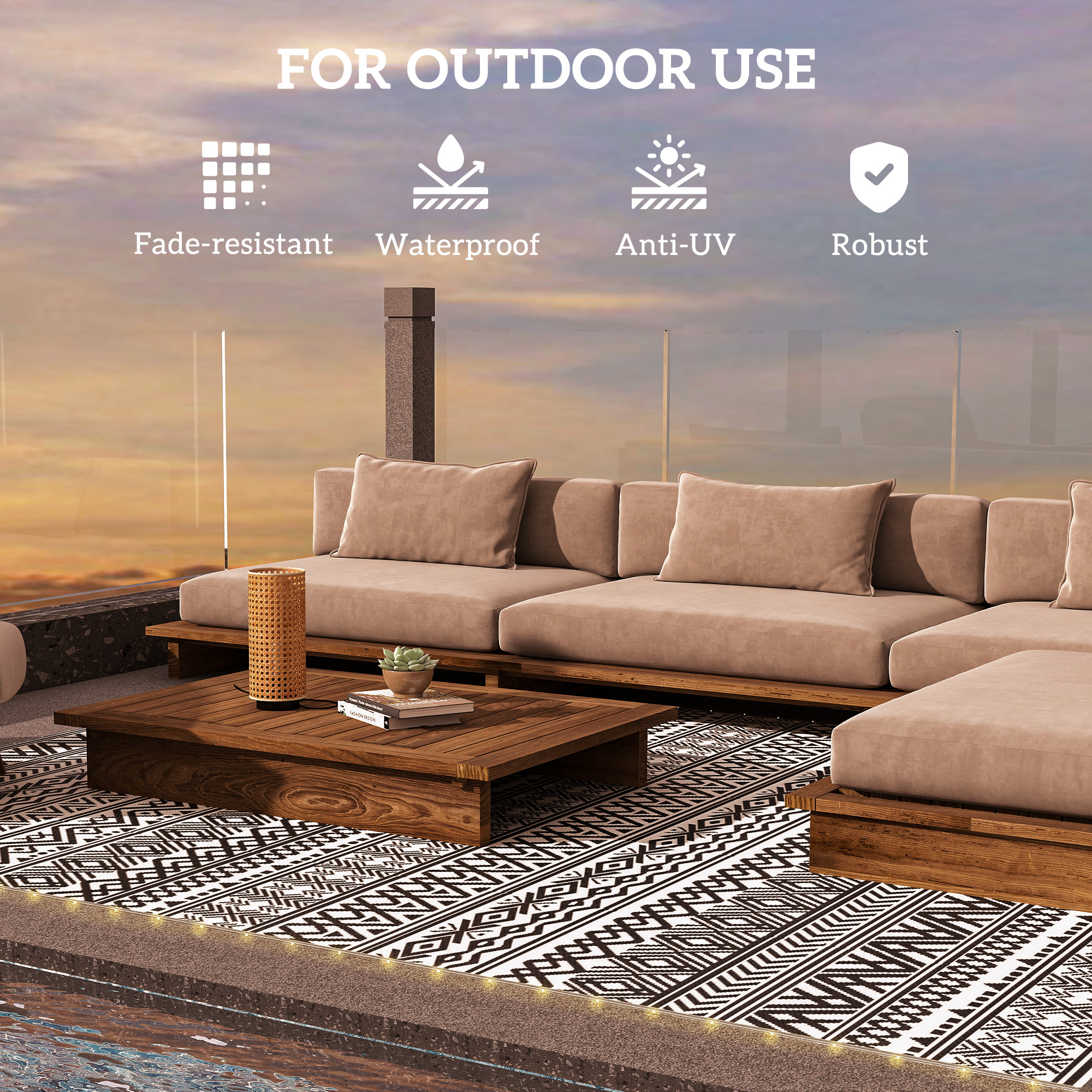 Outdoor Rug Carpet with USB Lights Reversible Patio Rug with Carry Bag for Camping 12 x 9 image 5