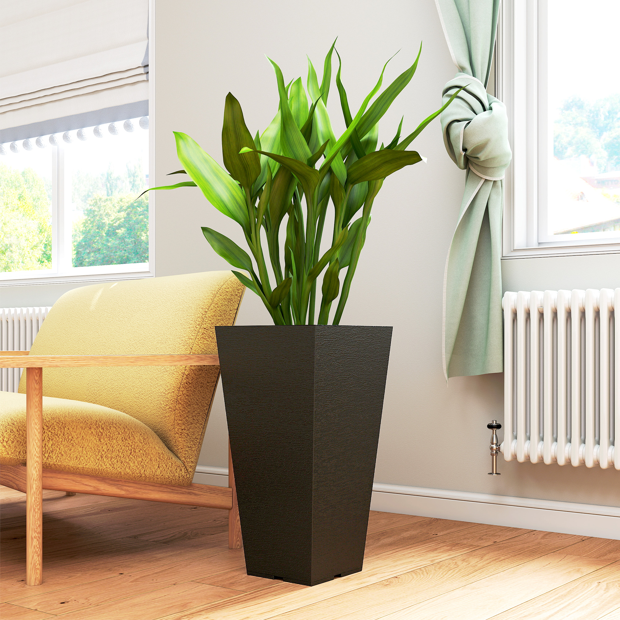  23 Inch Tall Planters for Outdoor Plants, Set of 2 Plastic Flower Pots, for Front Door Patio Garden Use, Black