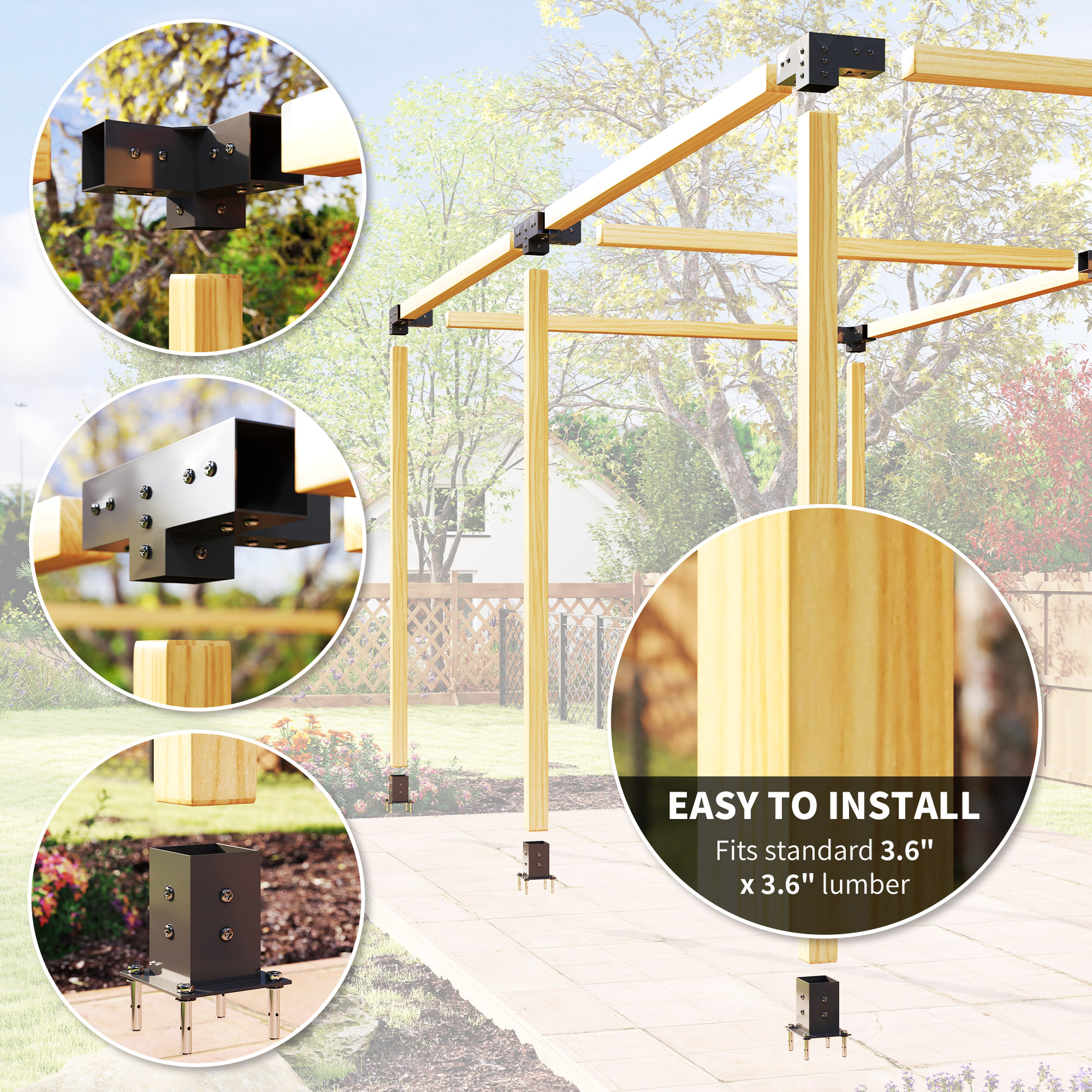  12PCS Pergola Kit, Pergola Brackets with 3-Way & 4-Way Corner Brackets for 4"x4" (Actual 3.6"x3.6") Lumber