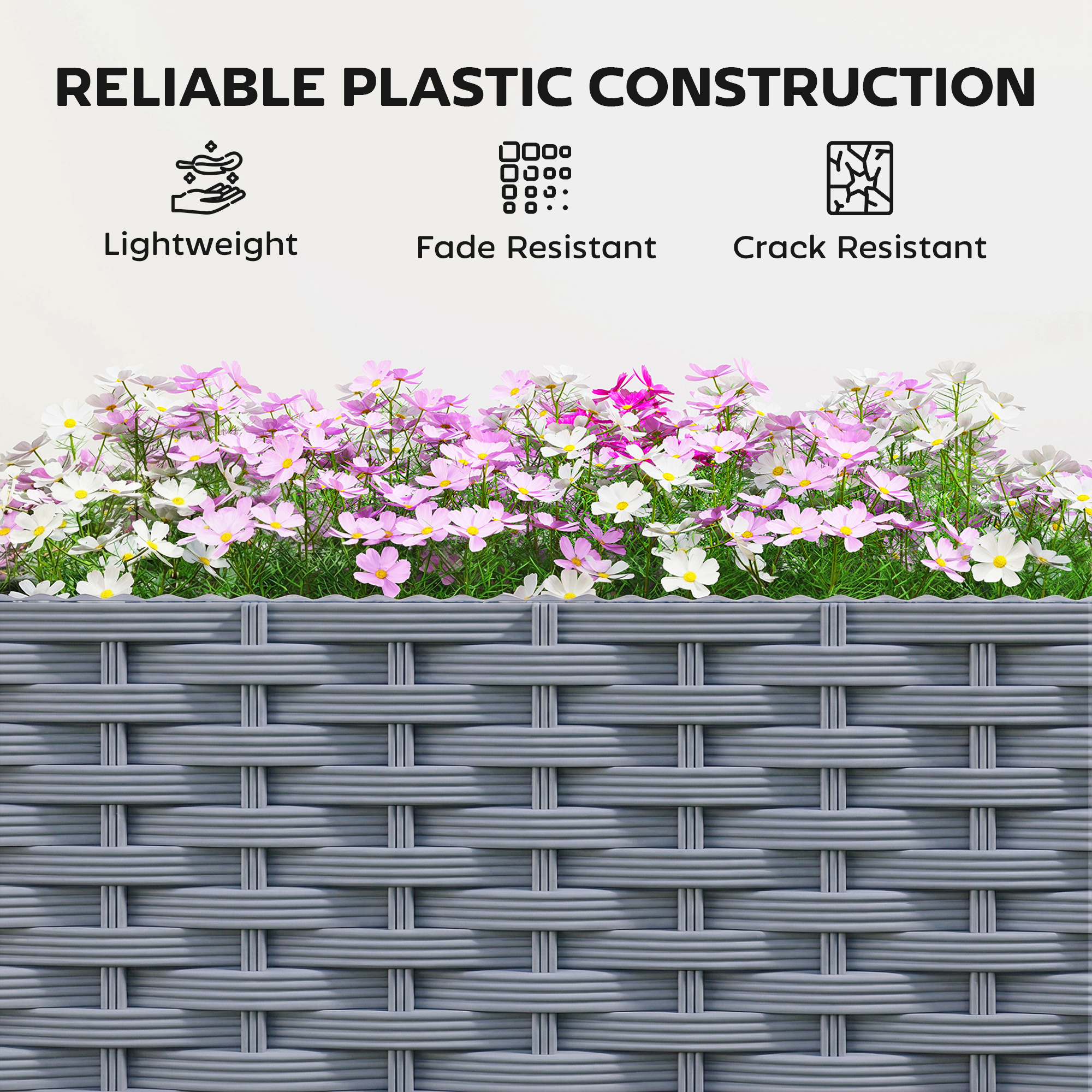  Planter Box with Trellis, Self Watering Raised Garden Bed with Lockable Wheels and Drainage Holes, Gray