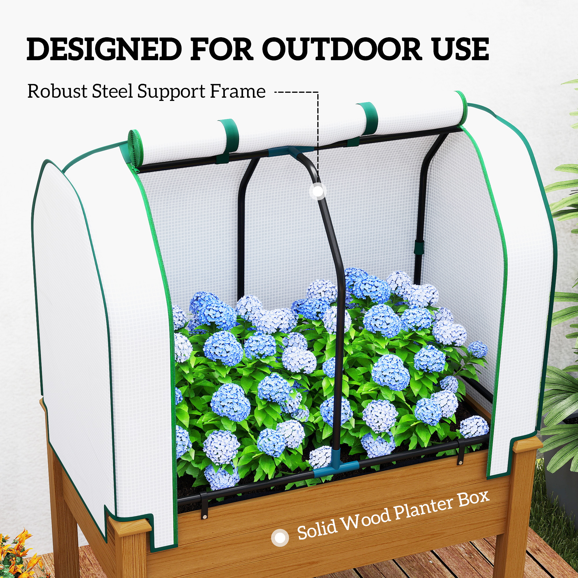  Raised Garden Bed with PE Greenhouse Cover Outdoor Planter Box for Herbs and Vegetables, 35 x 22 x 47 inch, Brown