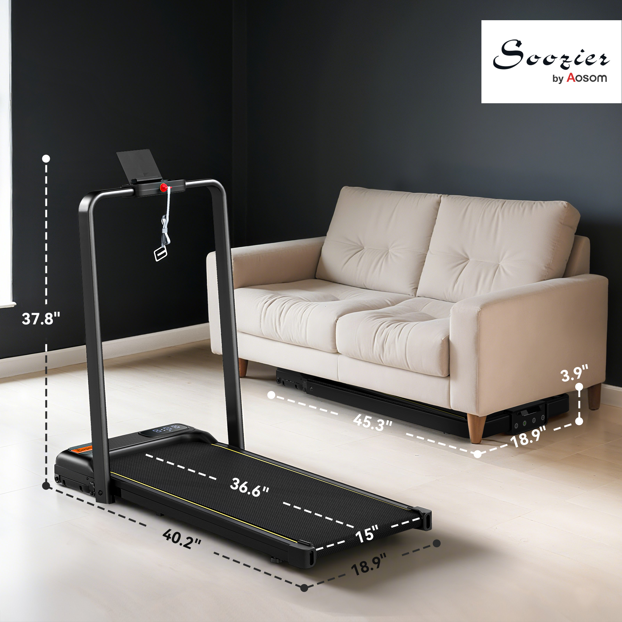 Walking Pad Treadmill, 0.6–6.2mph Foldable Under Desk Treadmill with Incline, Wheels, LED Display and Remote Control