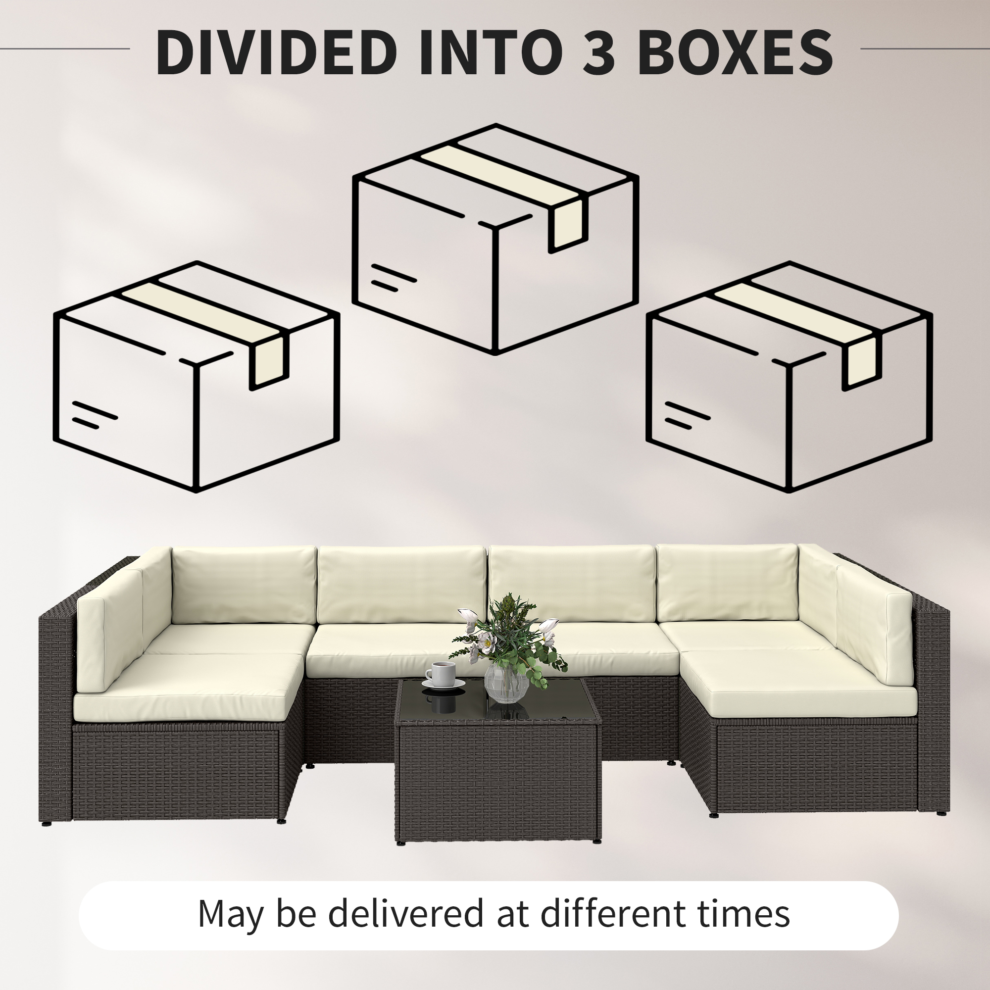  7 Piece Patio Furniture Set, All Weather PE Rattan Outdoor Furniture Conversation Sets with Glass Top Coffee Table