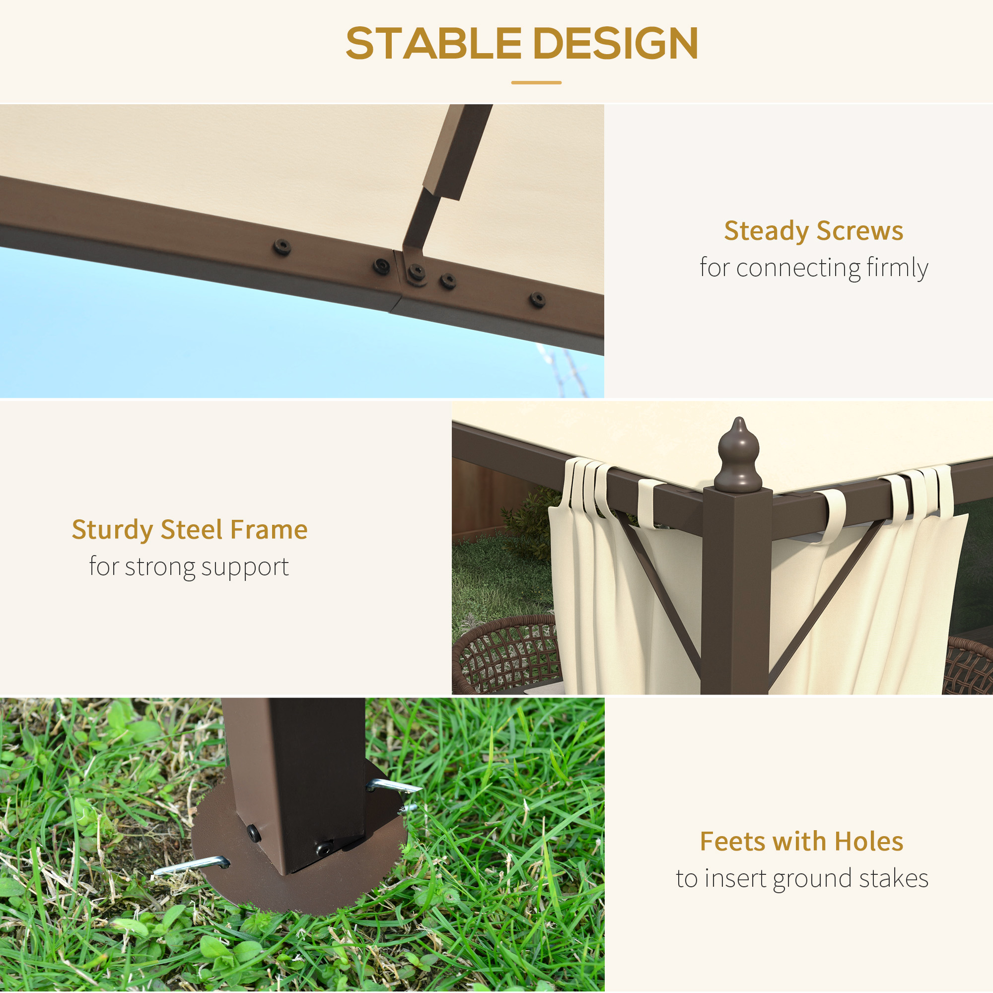  10' x 12' Outdoor Patio Gazebo with Curtains, Two-Tier Roof, Beige