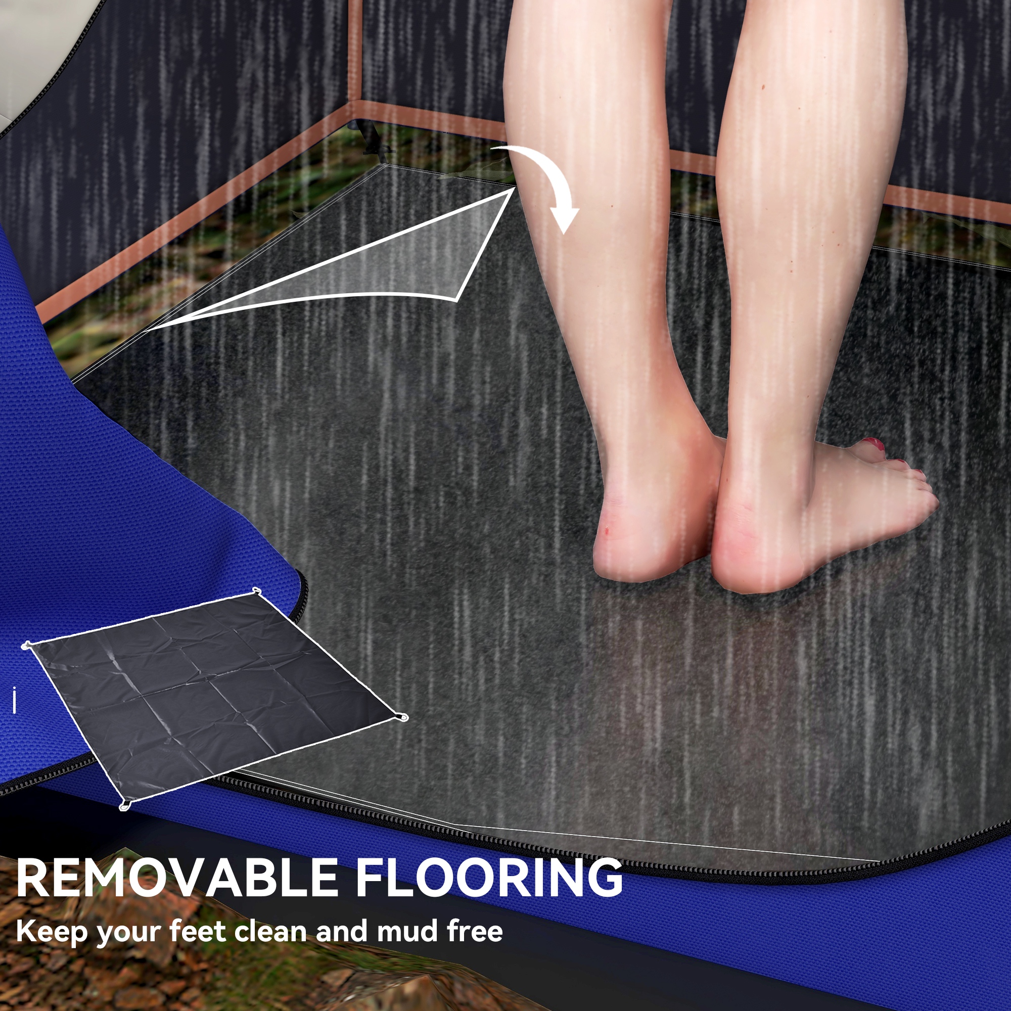  Camping Shower Tent, Portable Privacy Shelter with Solar Shower Bag, Removable Floor and Carrying Bag, Blue