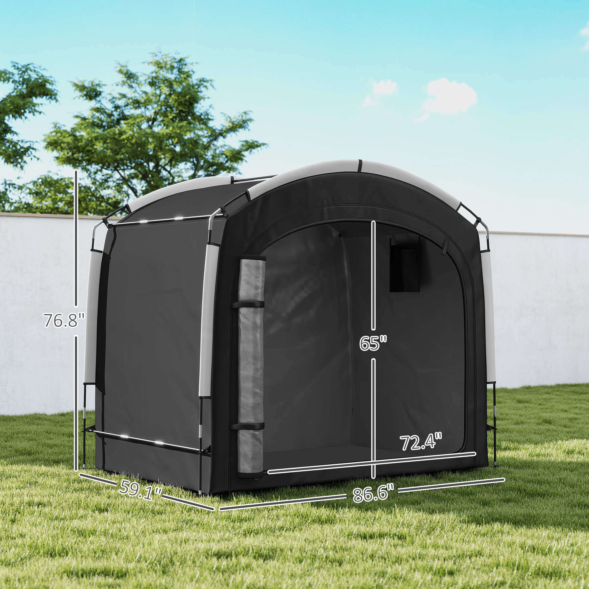  Bike Storage Shed Tent, Portable and Waterproof with 210D Oxford Fabric and Carry Bag for 3-4 Bicycles, Black