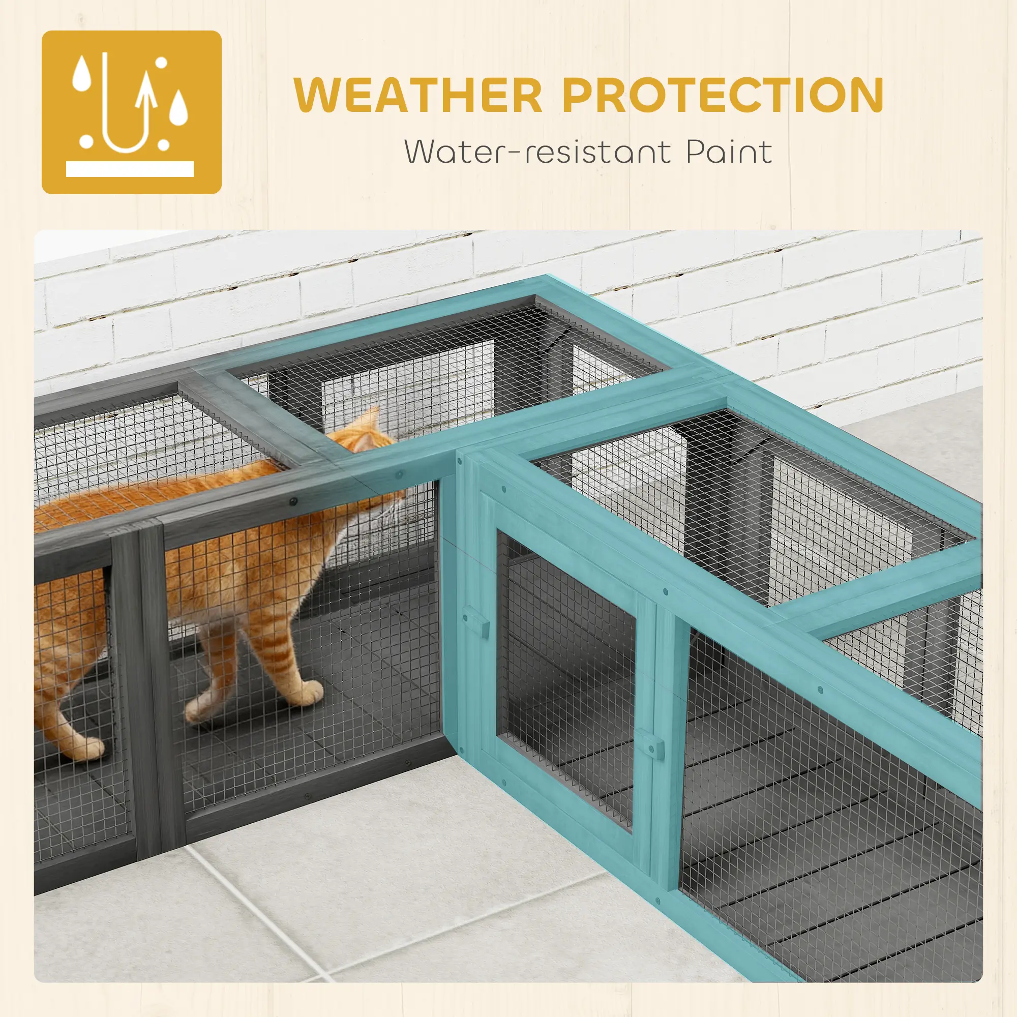 Wooden 98" Cat Tunnel for Outdoor with Combinable Design, 8 Doors, Dark Gray