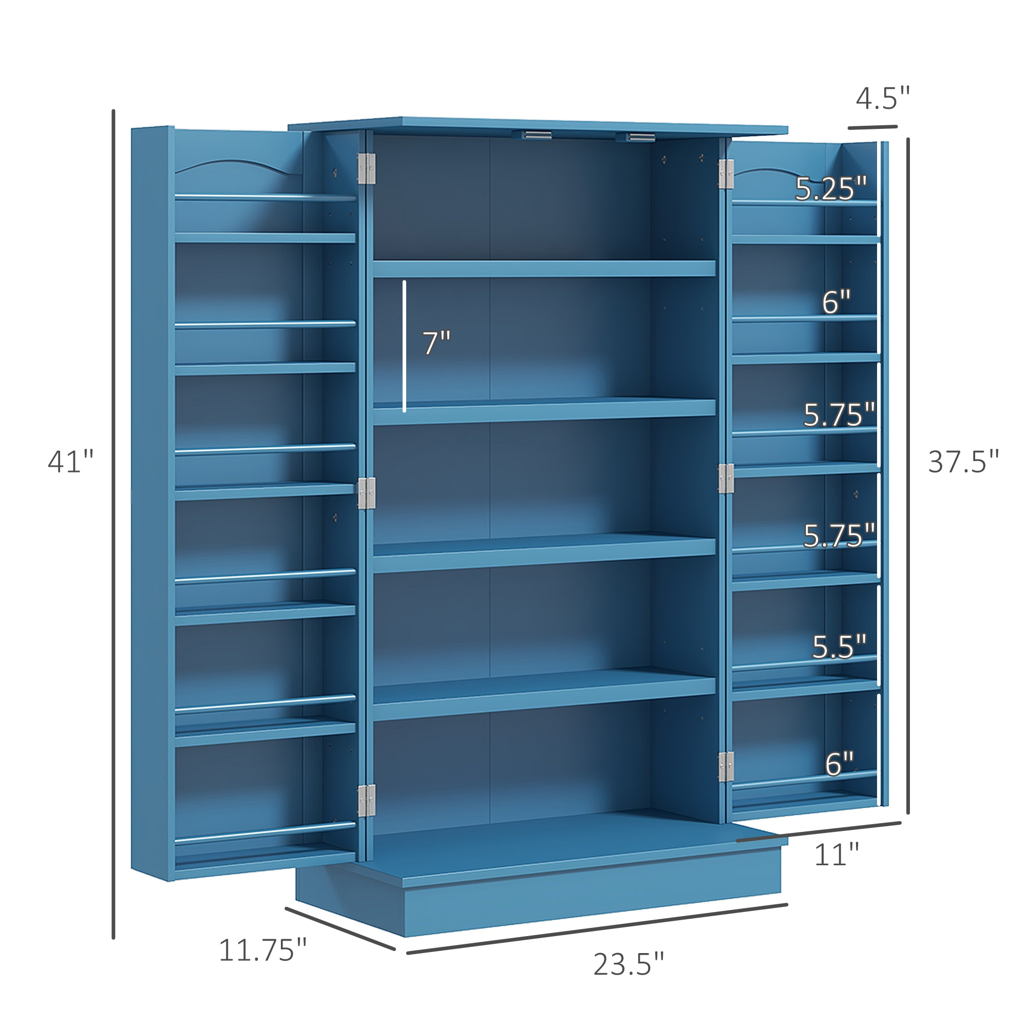  Freestanding Kitchen Pantry Cabinet, Kitchen Cabinet with 12 Door Shelves, Double Doors, 5-tier Shelving, Blue