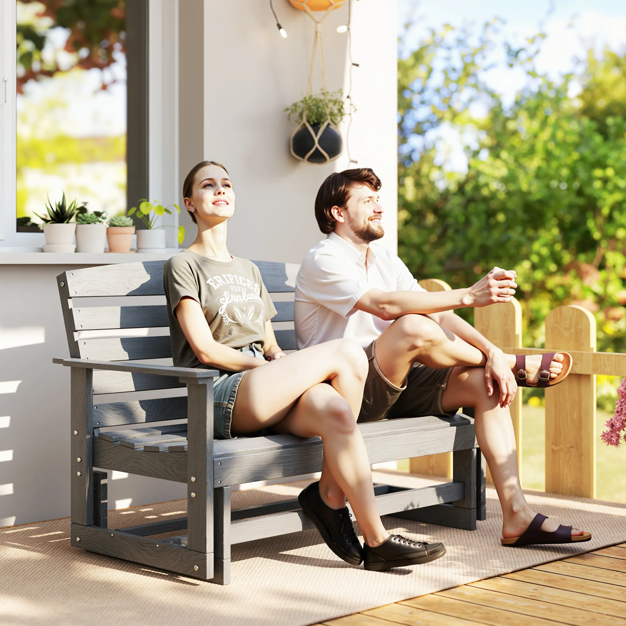 Patio Glider Bench w HDPE Slatted Double