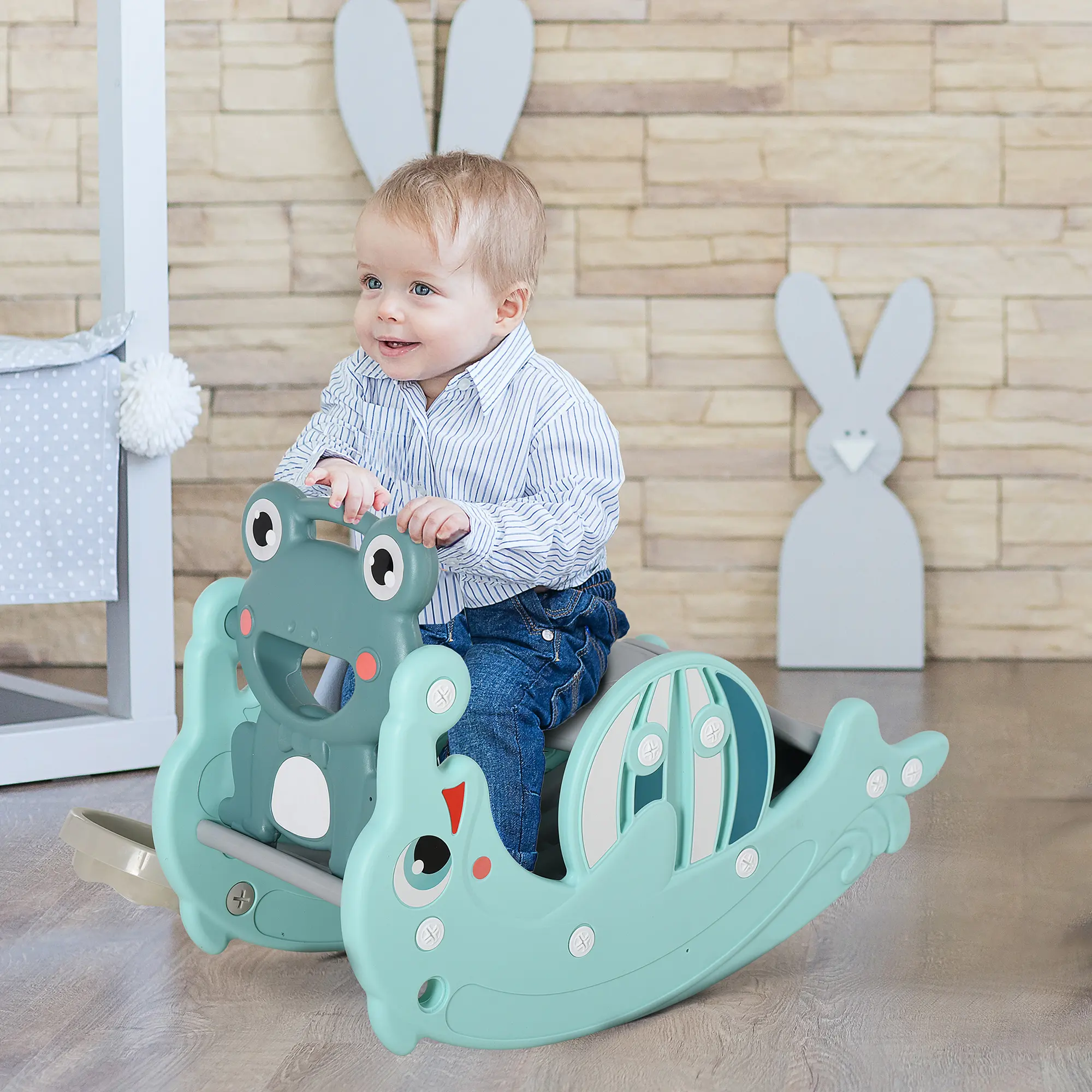 3-in-1 Kids Portable Slide Rocking Horse Toy