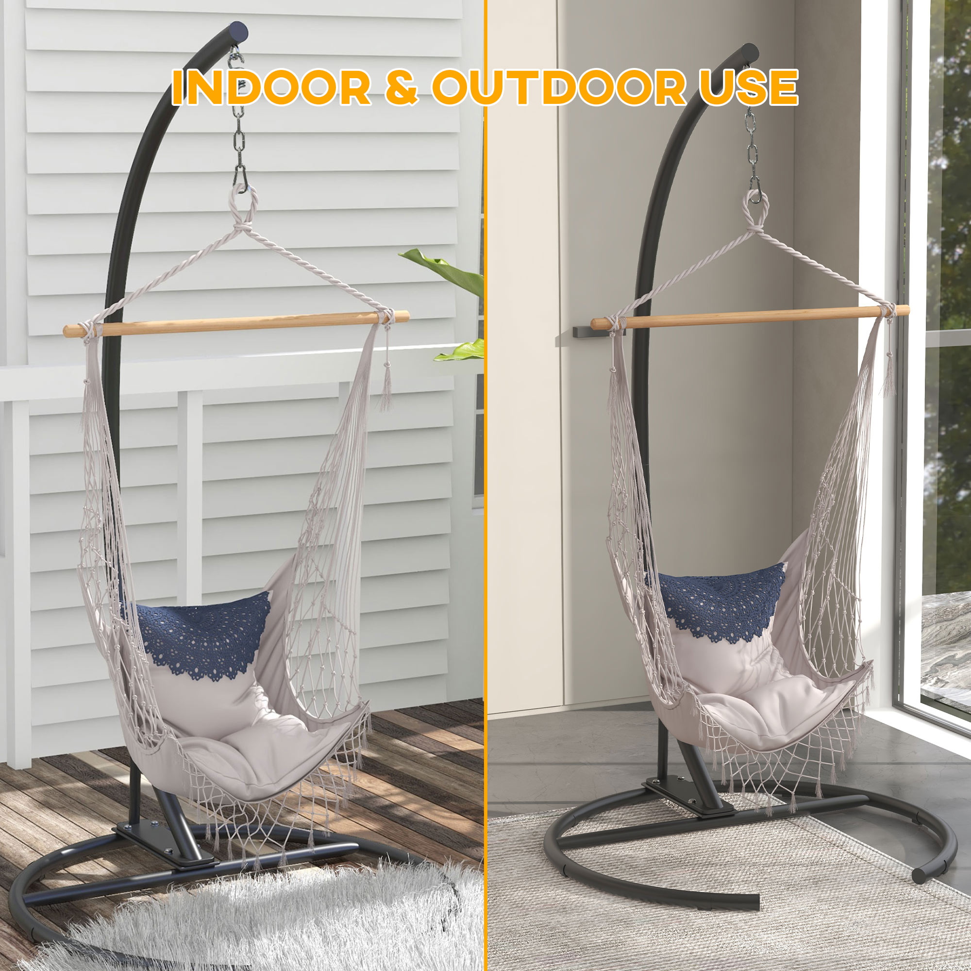 Hanging Hammock Chair Stand with Round Base, 40.2" x 76.8", Black