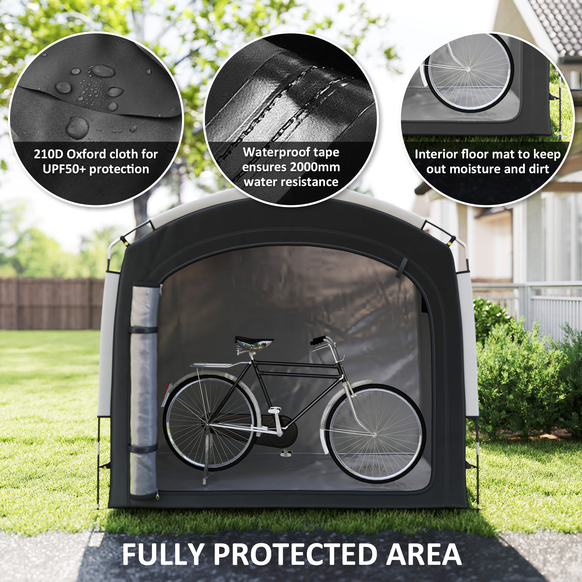  Bike Storage Shed Tent, Portable and Waterproof with 210D Oxford Fabric and Carry Bag for 3-4 Bicycles, Black