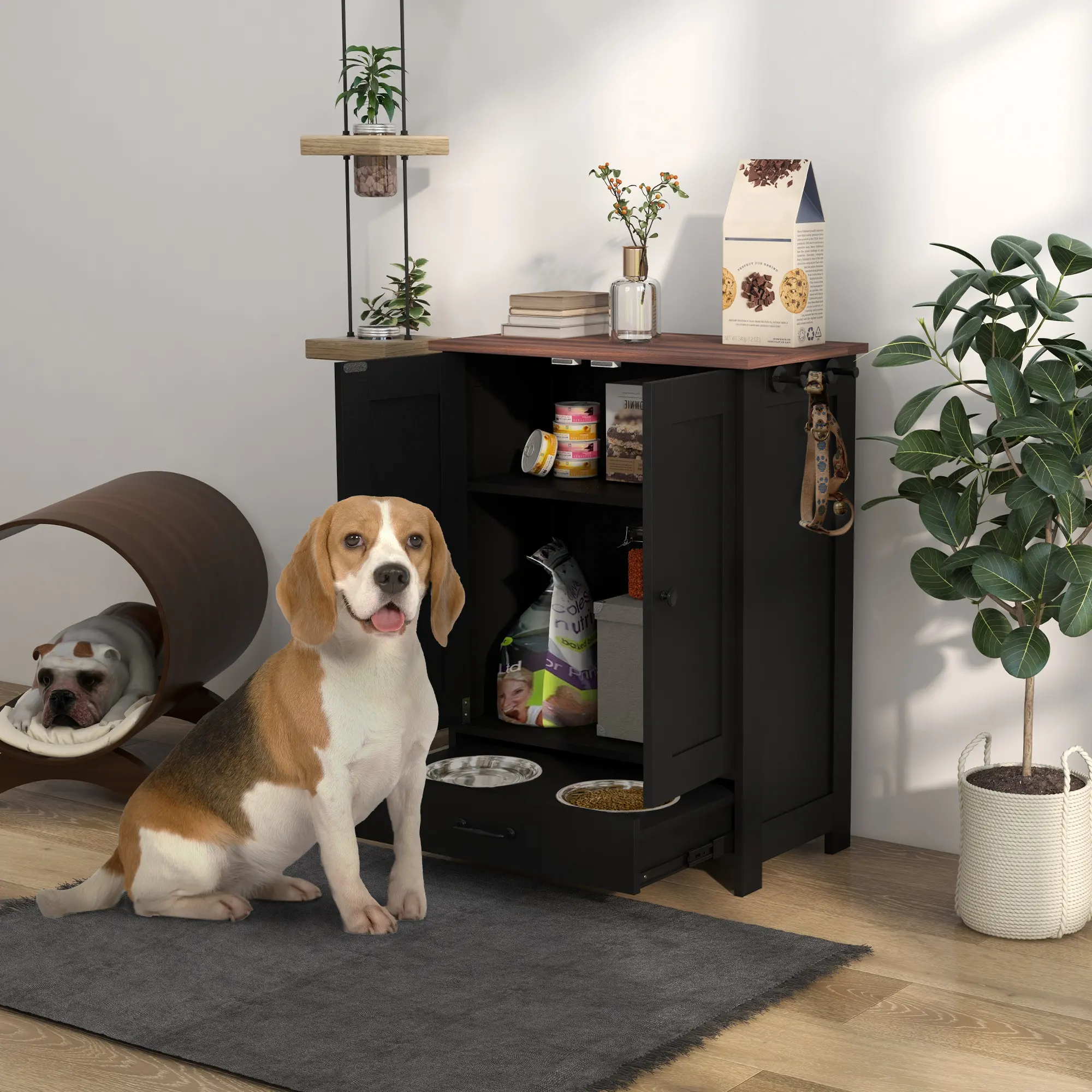 Pet Feeding Station, Dog Food Storage Cabinet