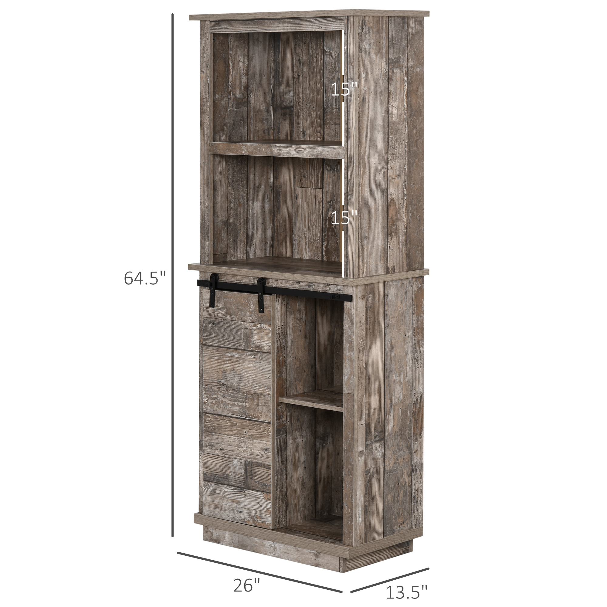  Freestanding Rustic Kitchen Buffet with Hutch, Pantry Storage Cabinet with Sliding Barn Door, Adjustable Shelf, Vintage Wood