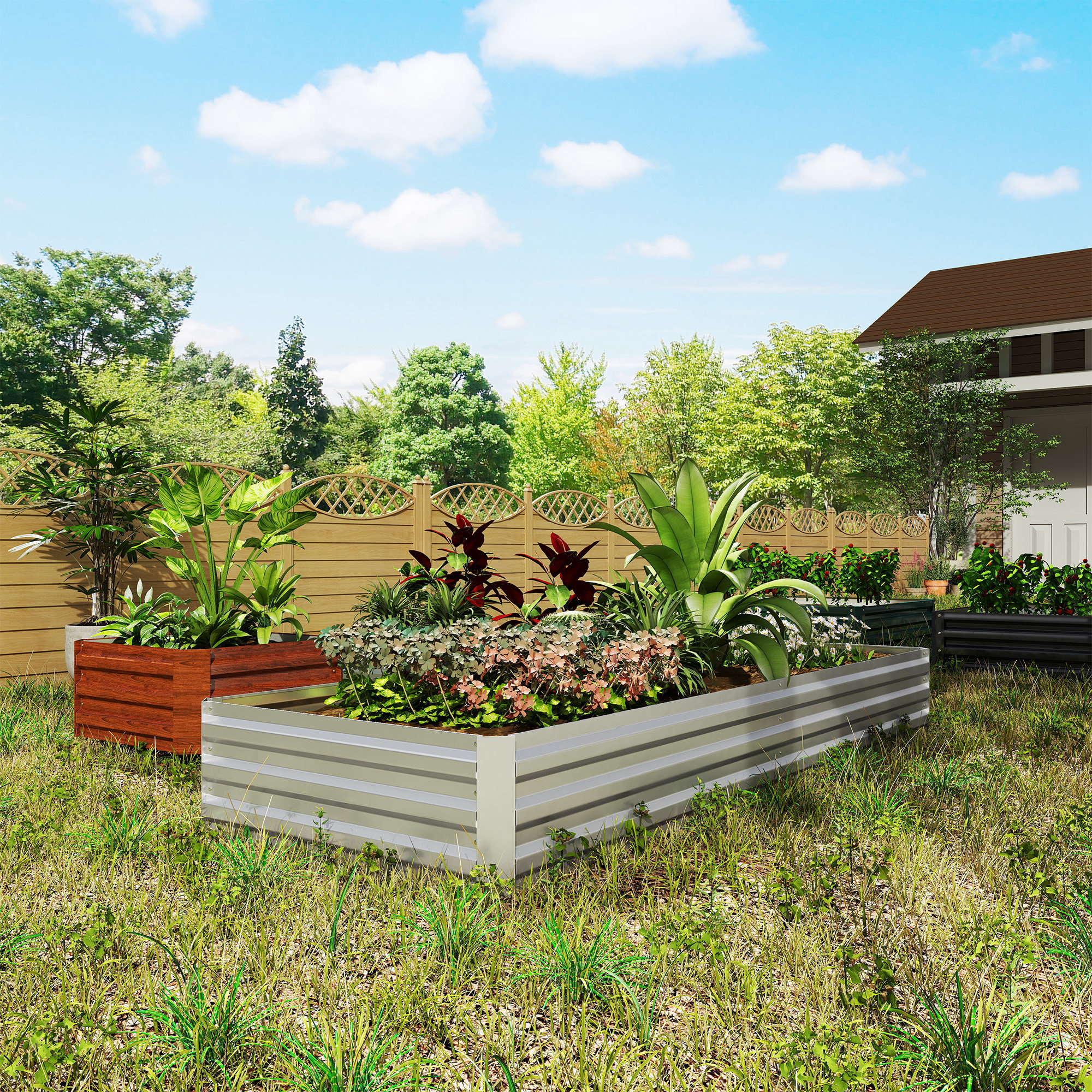  95" x 36" x 12" Galvanized Raised Garden Bed, Easy DIY and Cleaning for Growing Flowers, Herbs, Succulents, Silver