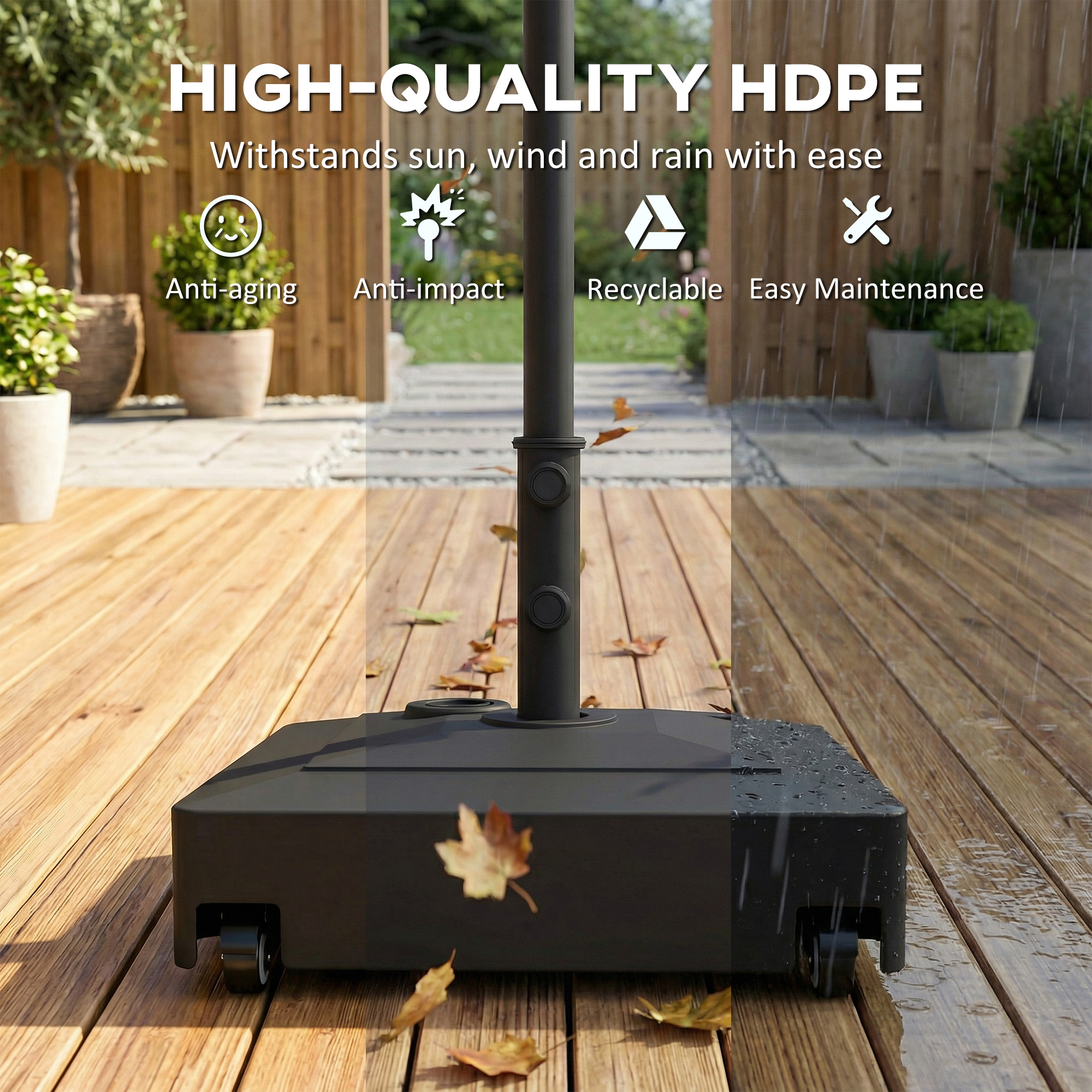  Patio Umbrella Base with Wheels, 134 lbs Stand/88 lbs Water Filled Outdoor Umbrella Stand for 1.38/1.5/1.89" Pole, Black