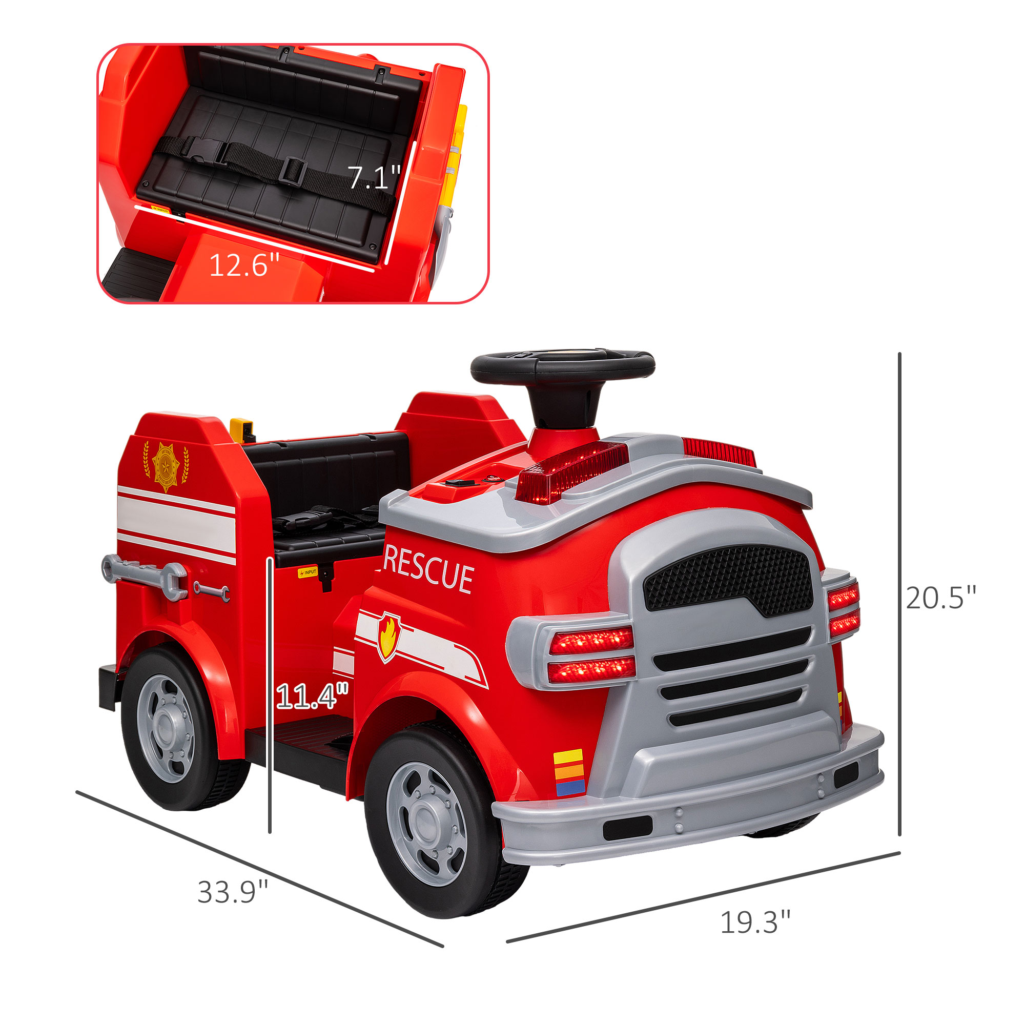 12V Ride on Fire Truck with Siren, Flashing Lights Fire Extinguisher, Soft Start, Horn Music, Red