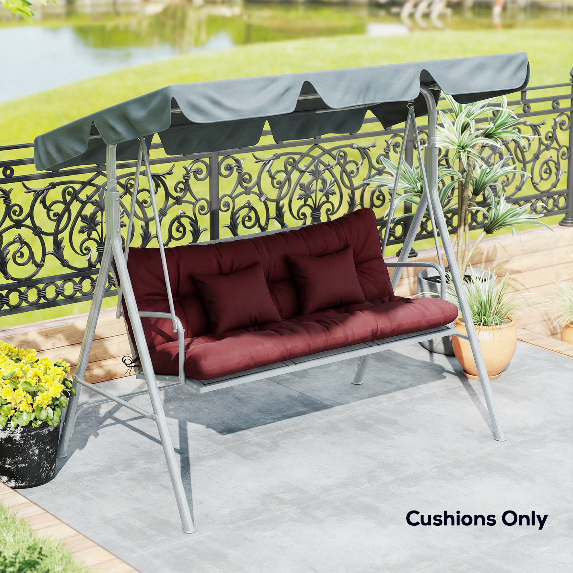  4-Piece Back and Seat Cushion Pillows Replacement and Pillows, Patio Chair Cushions Set with Ties, Wine Red