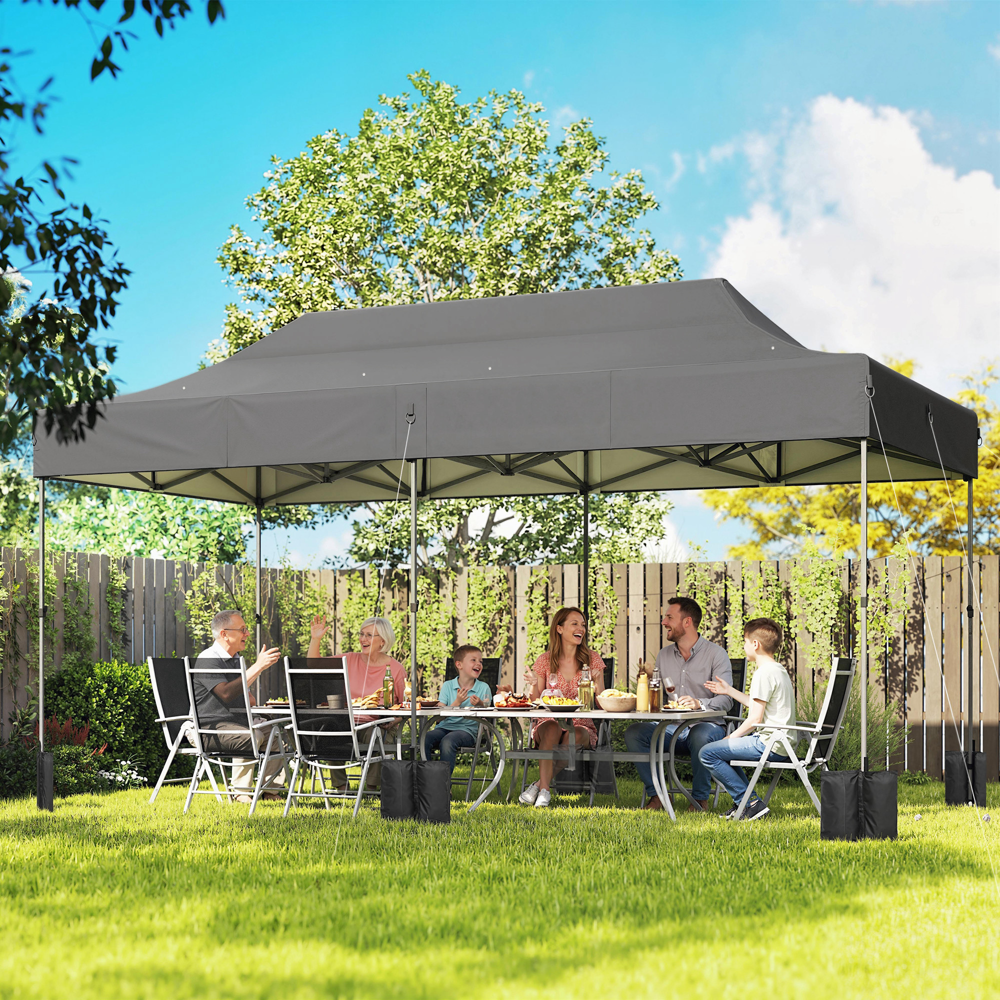  10 x 20 ft Pop Up Canopy Tent, Heavy Duty UPF50+ Outdoor Portable Instant Canopy Shelter with Wheeled Bag, Dark Gray